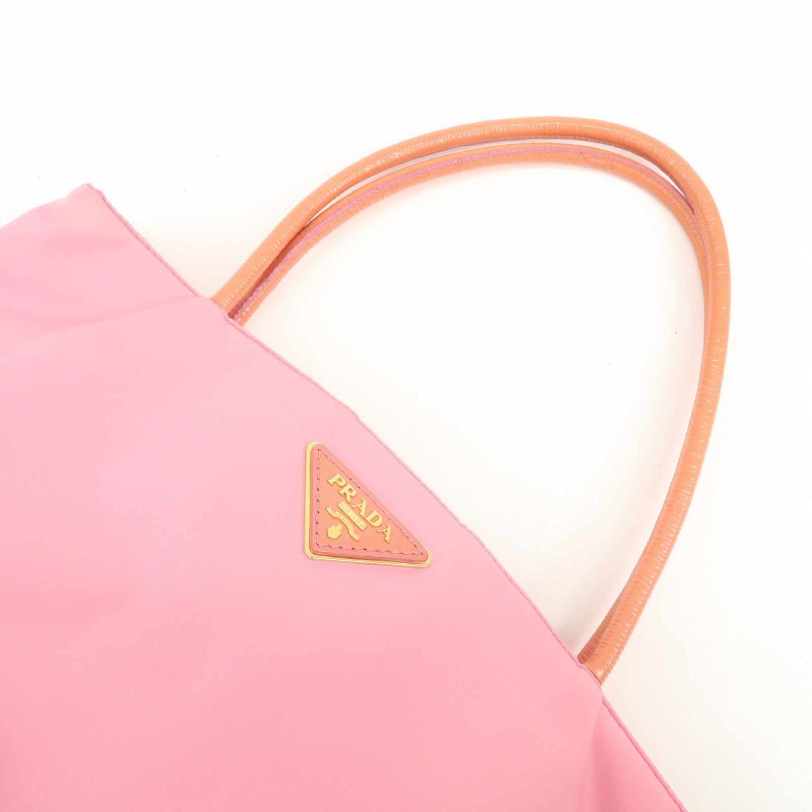 PRADA Triangle Logo Nylon Patent Leather Tote Bag Shoulder Bag Pink