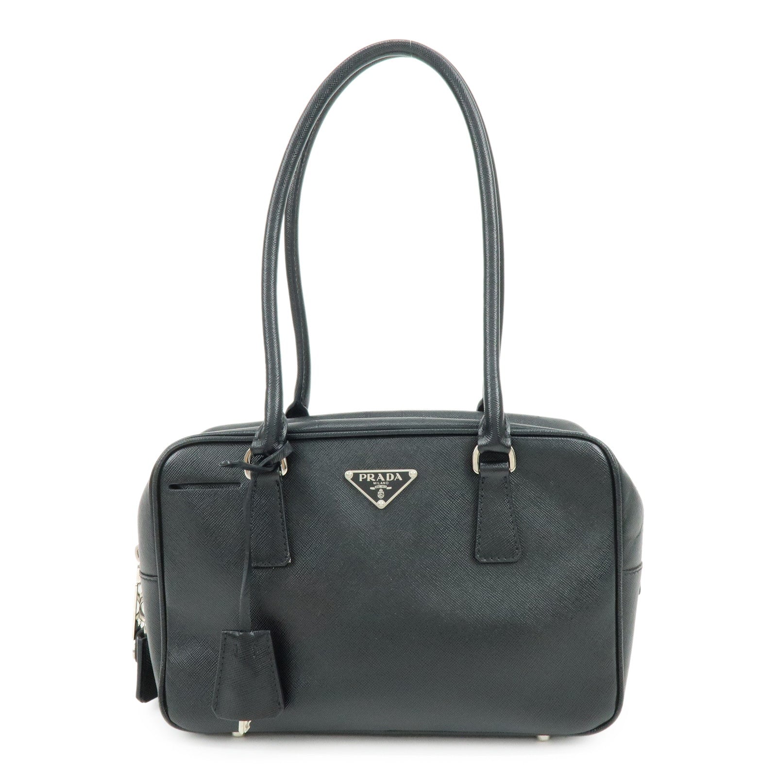 PRADA Triangle Logo Saffiano Leather Hand Bag Shoulder Bag Black