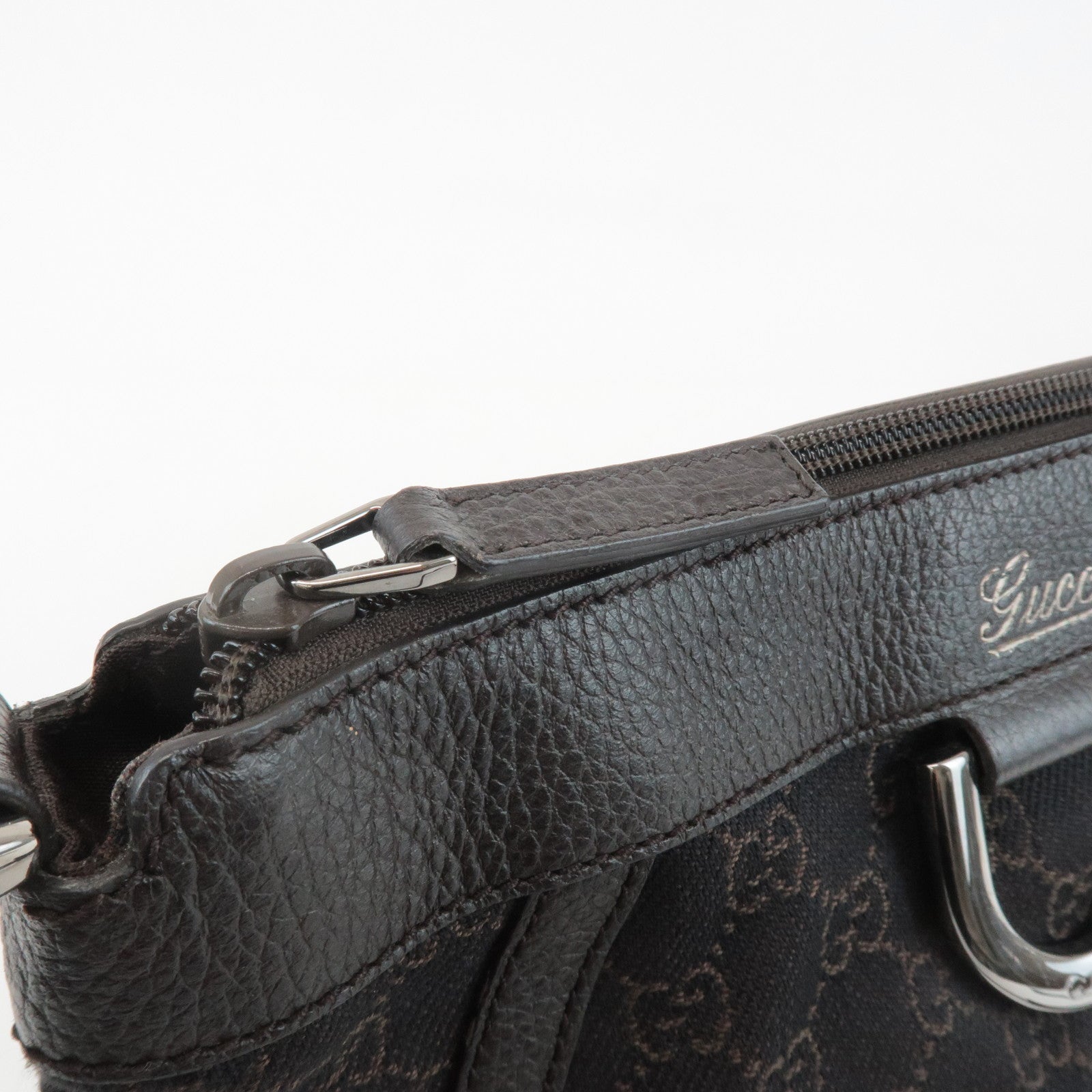 GUCCI Abbey GG Canvas Leather Shoulder Bag Dark Brown 265691 Used