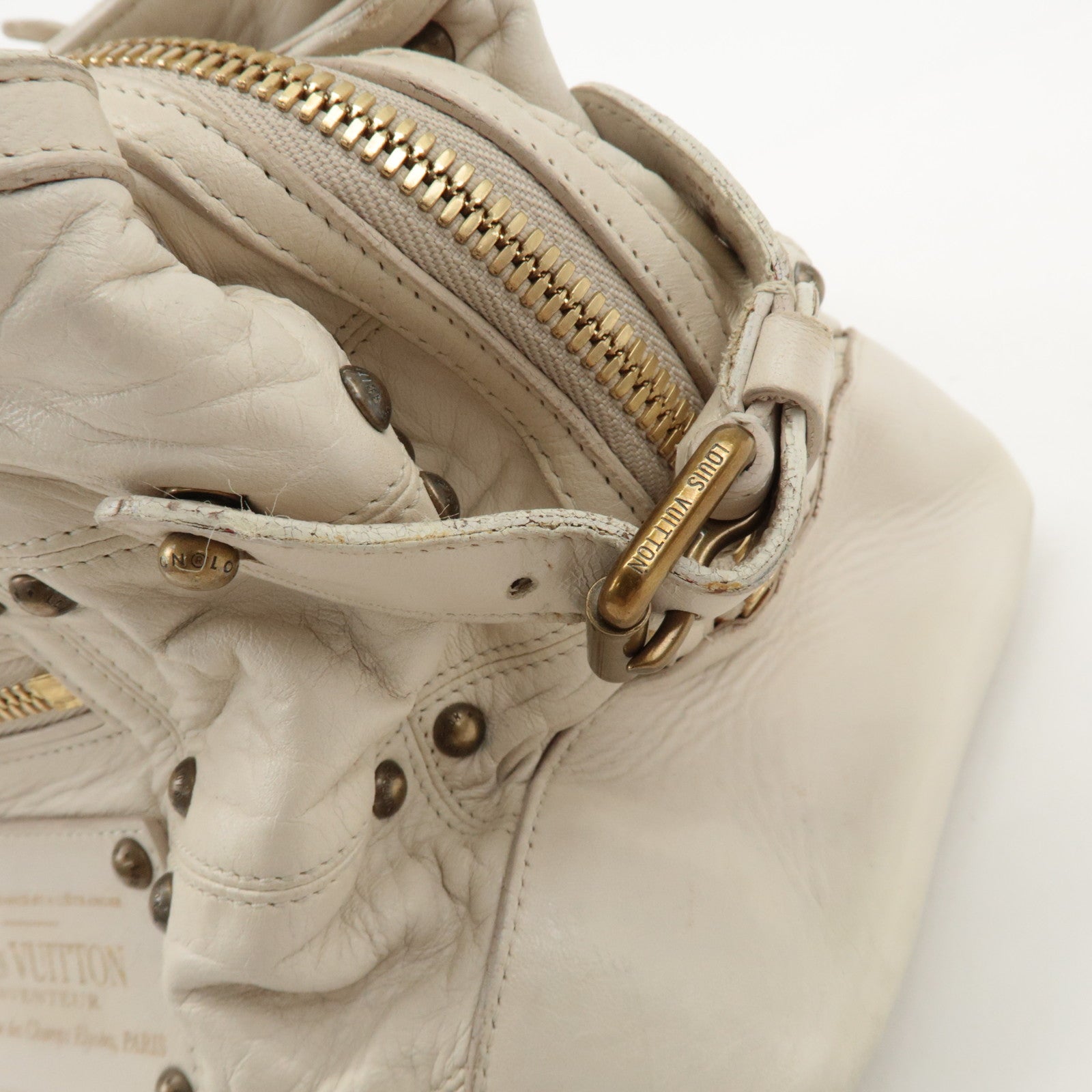 Louis Vuitton Cruise Line Leather Rivet Hand Bag Ecru M95345 Used