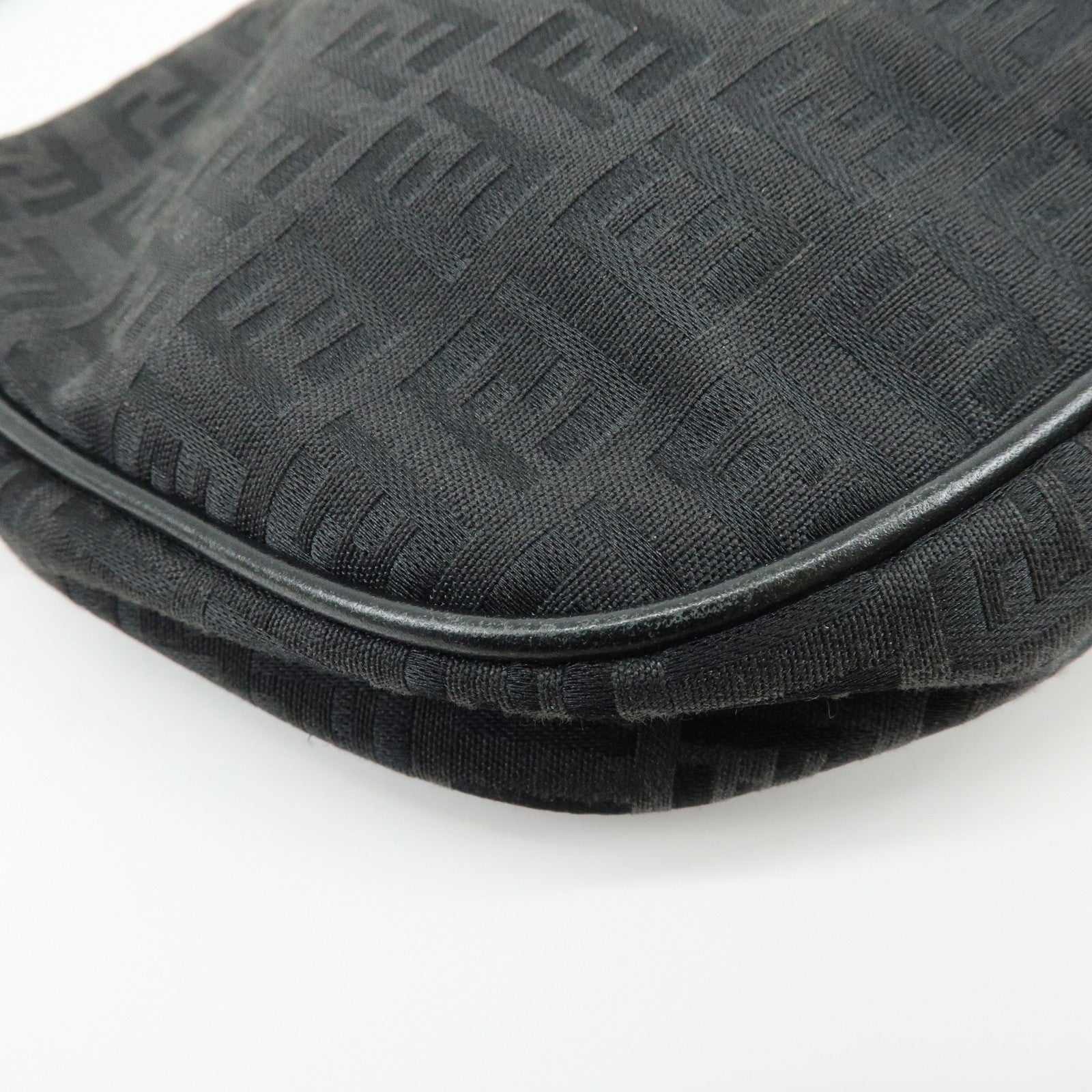 FENDI Zucchino Canvas Leather Shoulder Bag Hand Bag Black