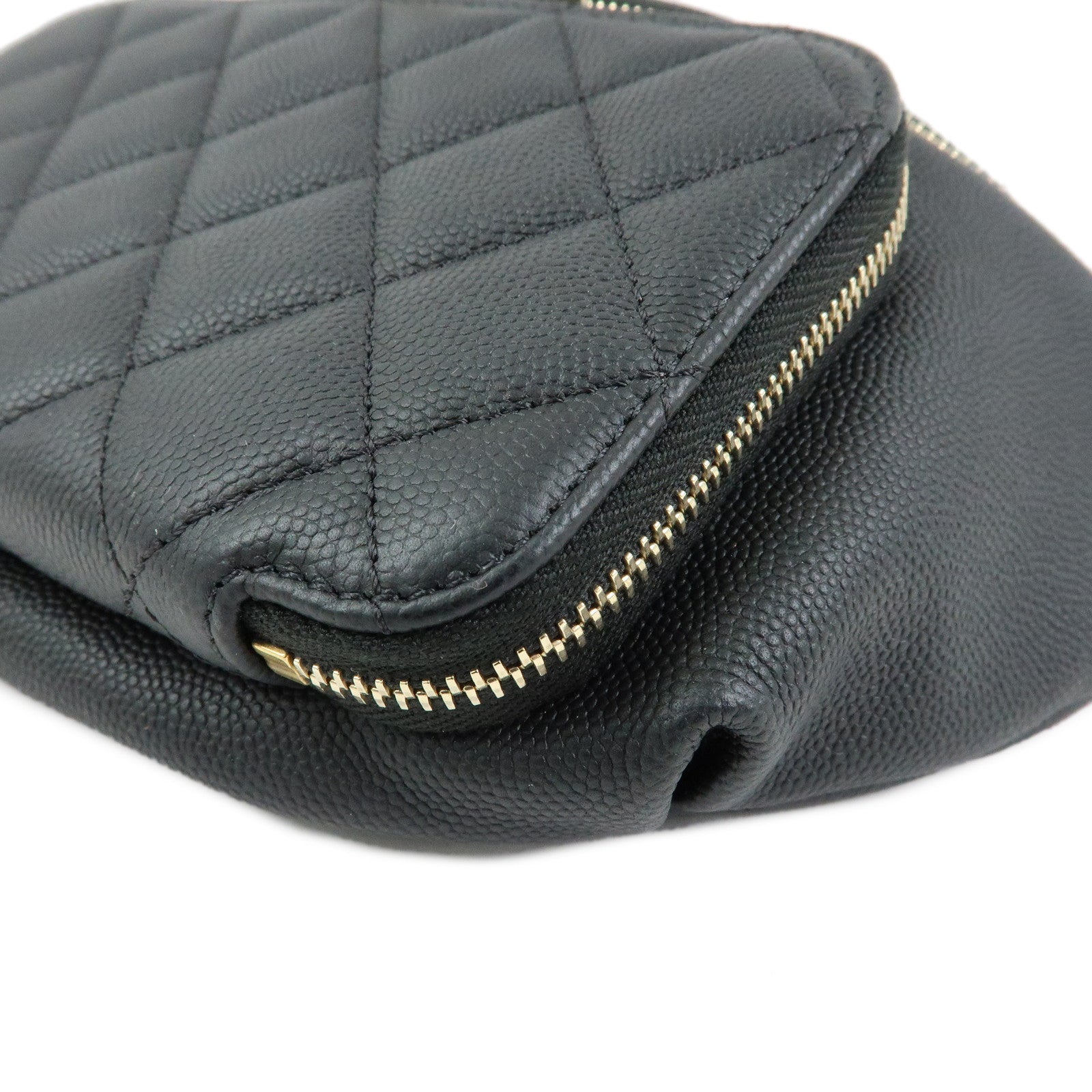 CHANEL Matelasse Caviarskin Waist Pouch Bag Body Bag Black