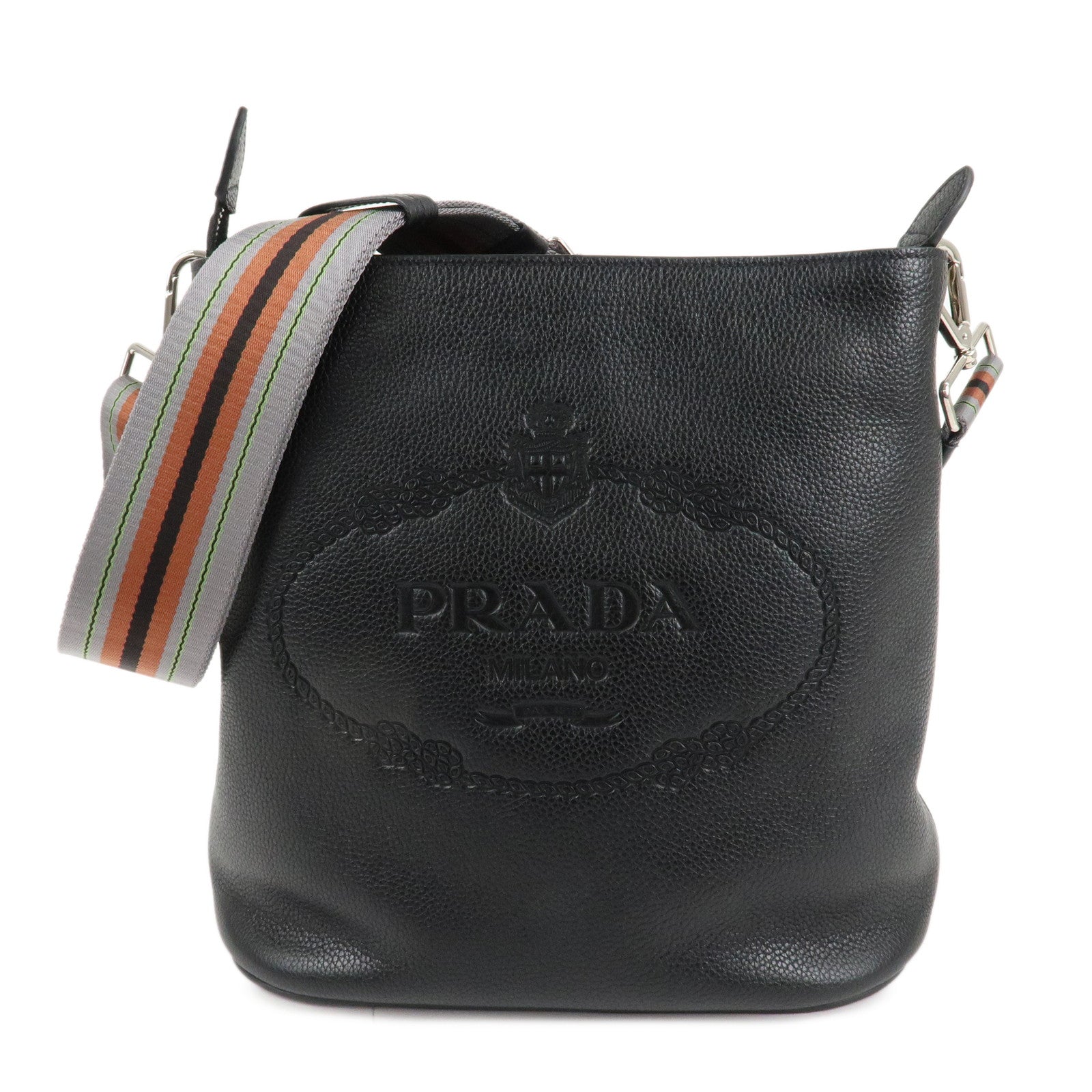 PRADA VITELLO PHENIX Calf Leather Shoulder Bag Black 1BE057 Used