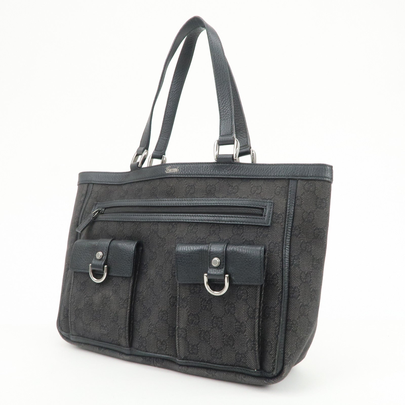 GUCCI Abbey GG Canvas Leather Tote Bag Shoulder Bag Black 268639