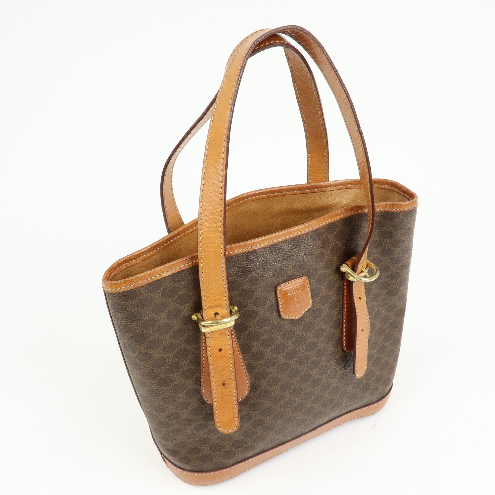 CELINE Macadam PVC Leather Tote Bag Hand Bag Shoulder Bag Brown