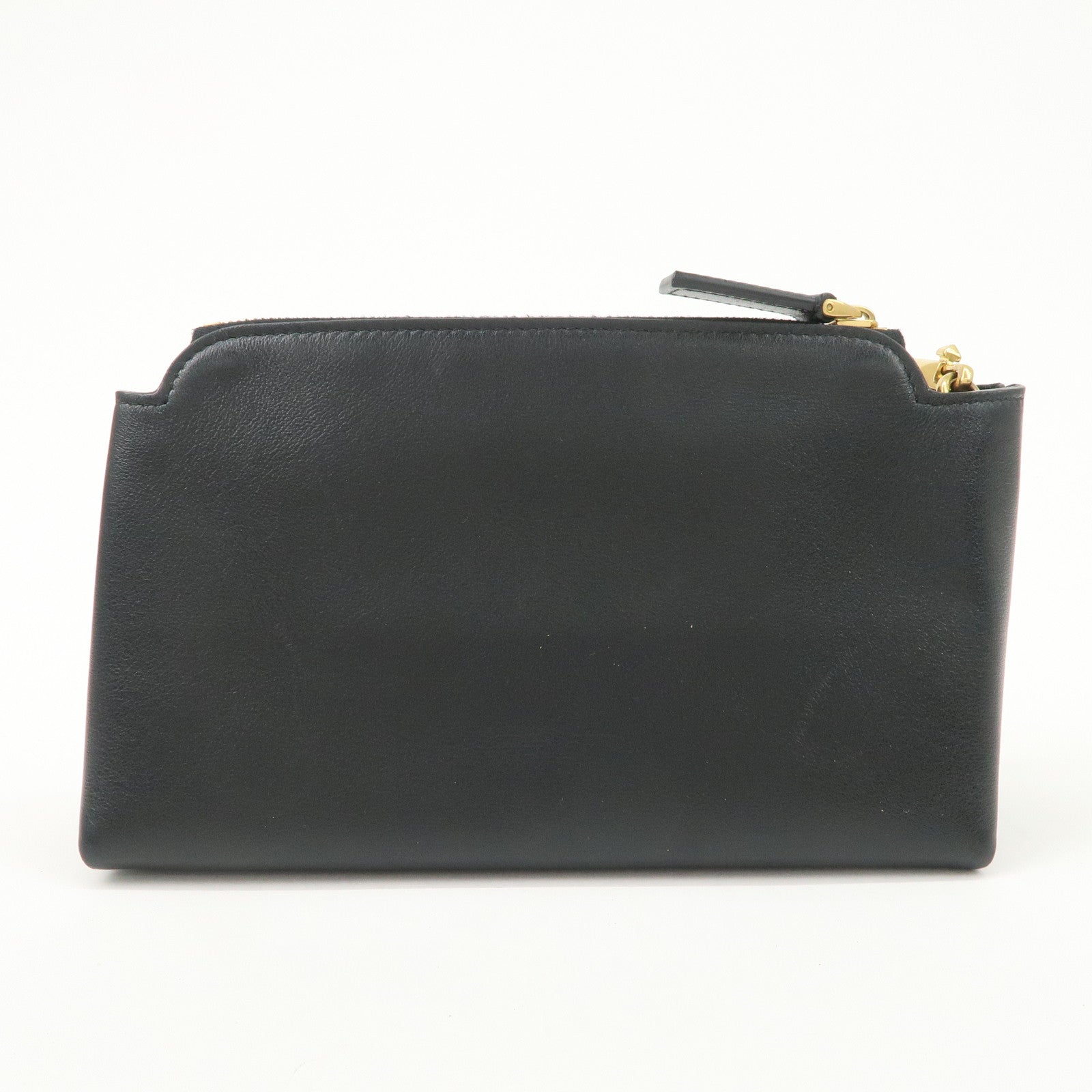 VALENTINO Leather Pouch Clutch Bag Black Gold Hardware