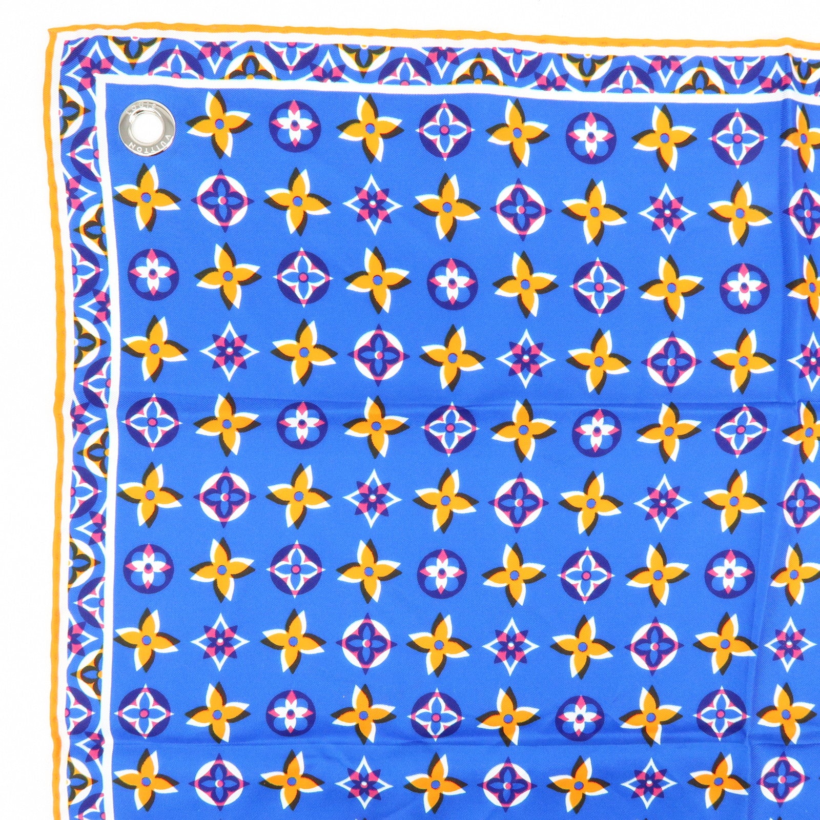 Louis Vuitton Monogram Silk 100% Scarf Blue Orange M73843
