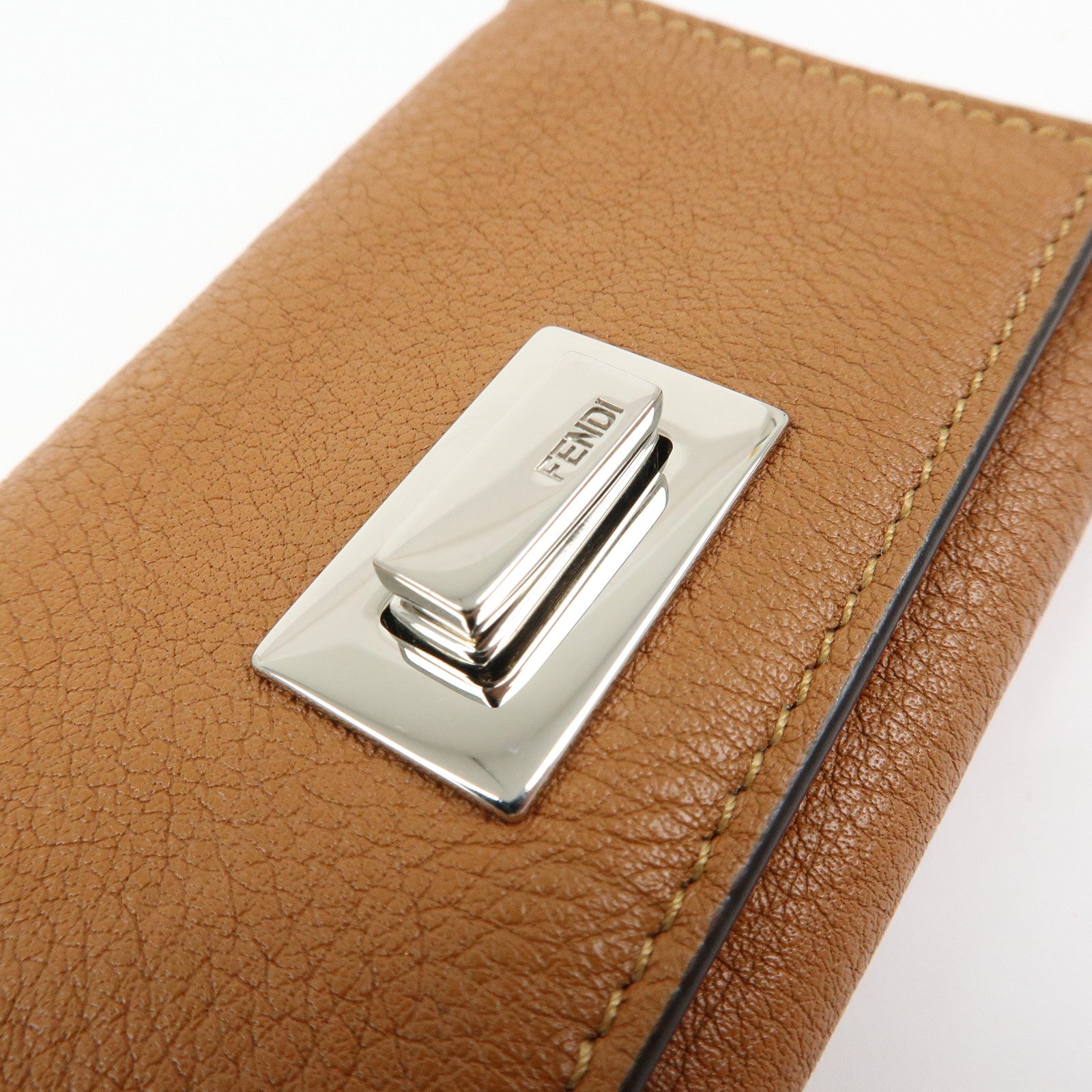 FENDI Peekaboo Leather Key Case Key Holder Brown 8AP159