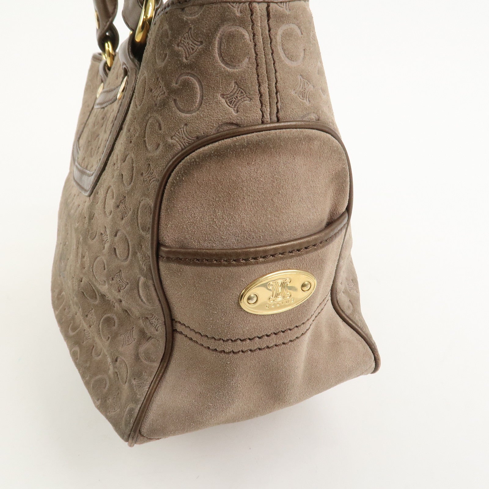 CELINE C Macadam Suede Leather Boogie Bag Hand Bag Beige Brown