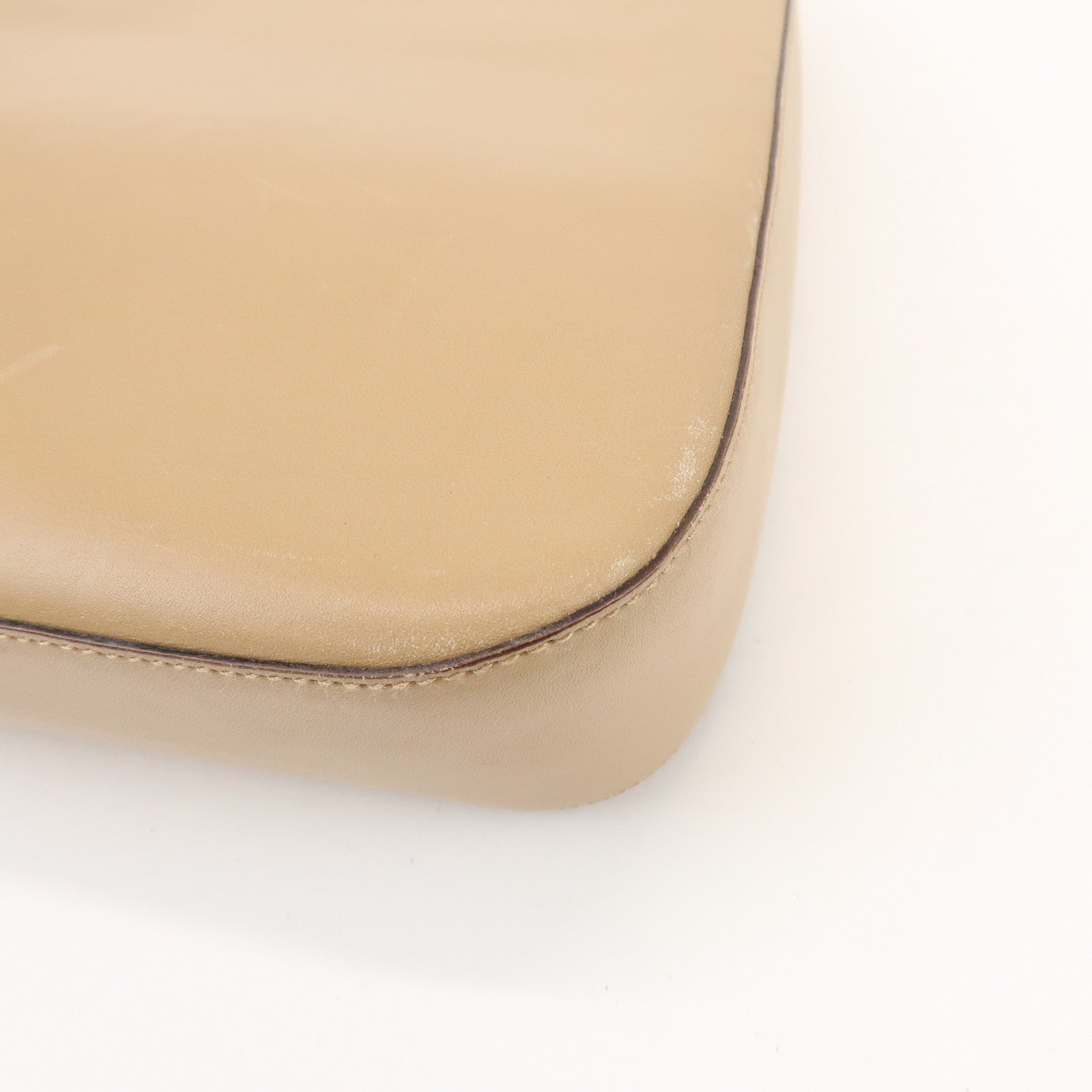 PRADA Logo Leather Shoulder Bag Hand Bag Beige