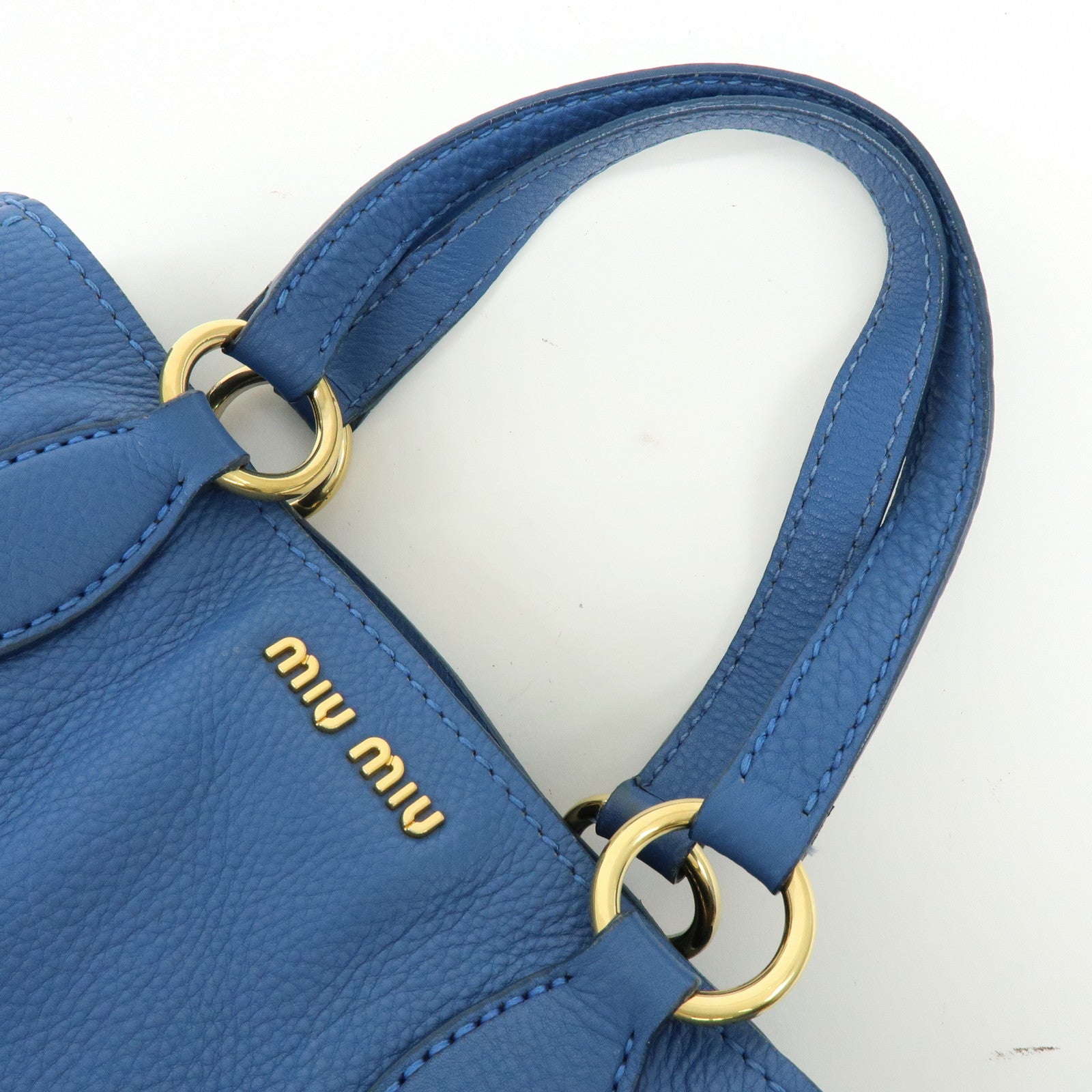 MIU MIU Logo Leather 2Way Bag Hand Bag Shoulder Bag Blue RR1945