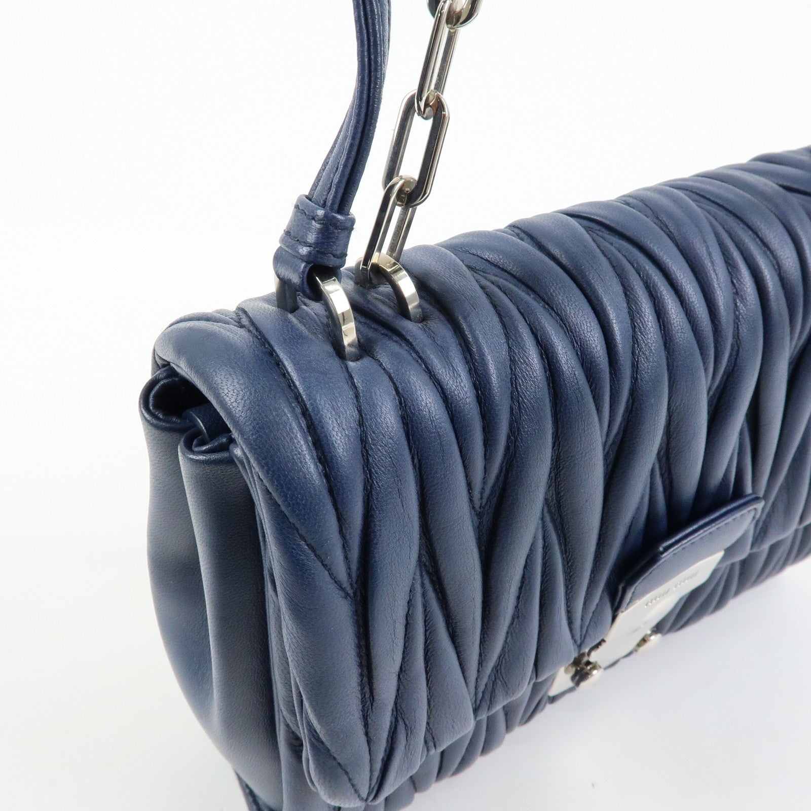 MIU MIU Matelasse Nappa Leather Shoulder Bag Chain Bag Navy