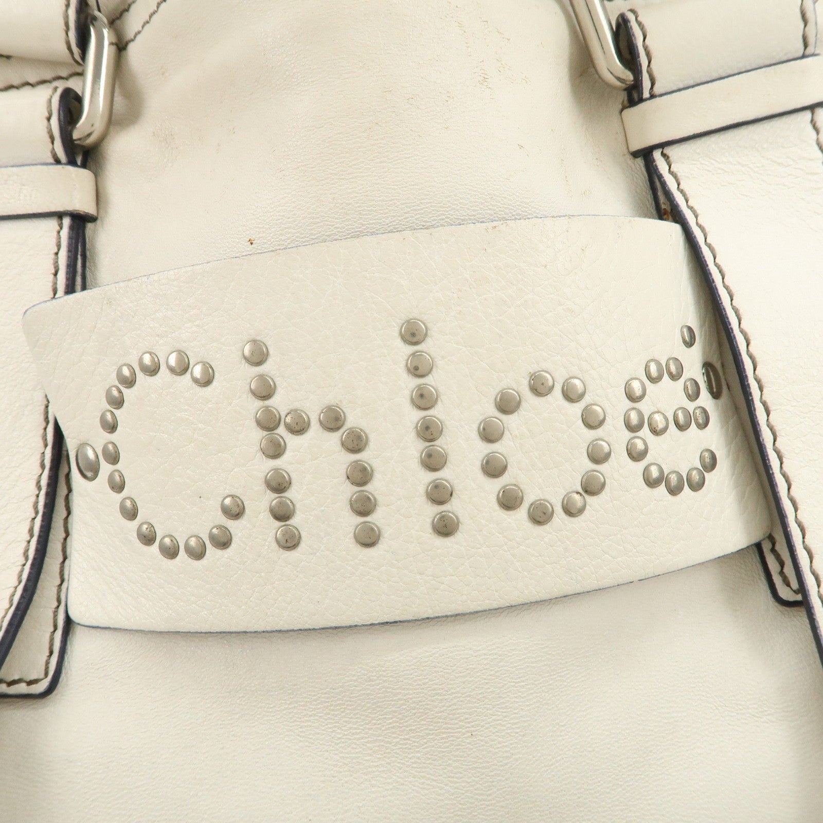 Chloe Patsy Studs Logo Leather Tote Bag Shoulder Bag Ivory