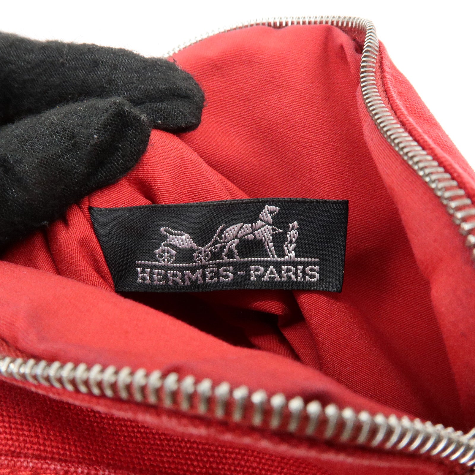 HERMES Bolide Set of 2 Canvas Leather Cosmetic Pouch Pink Red