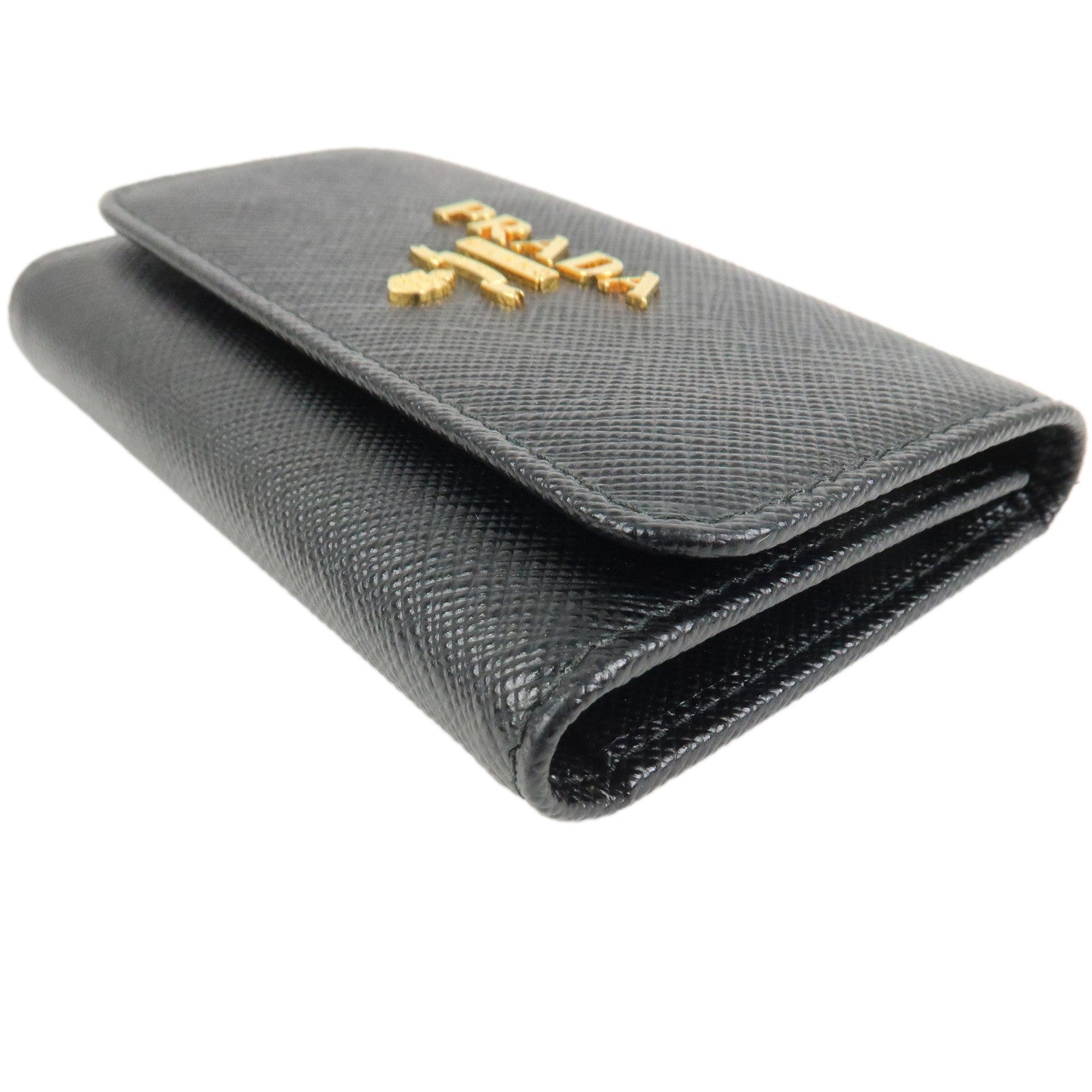 PRADA Saffiano Leather 4 Ring Key Case Key Chain Black