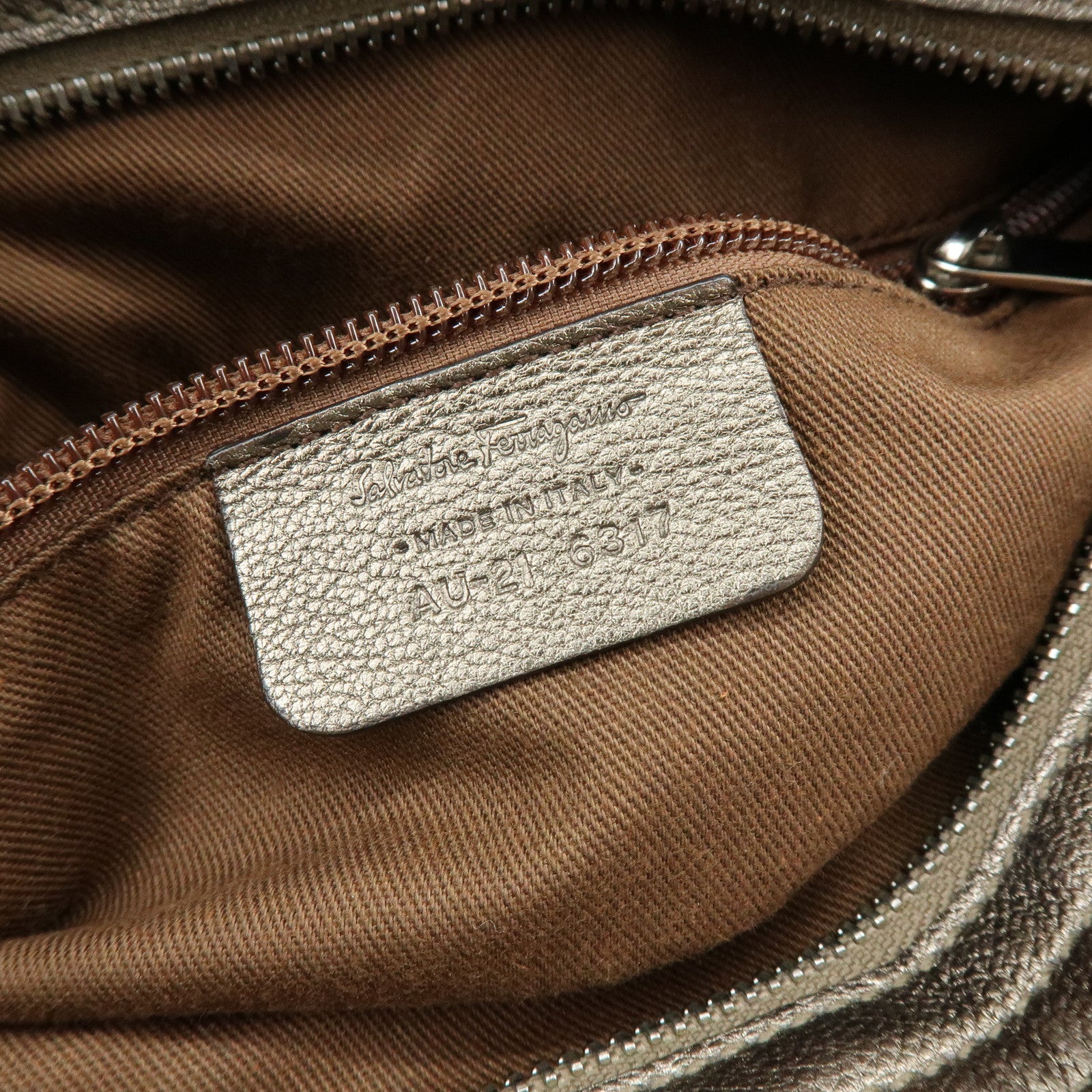 Ferragamo Gancini Leather Hand Bag Shoulder Bag Bronze