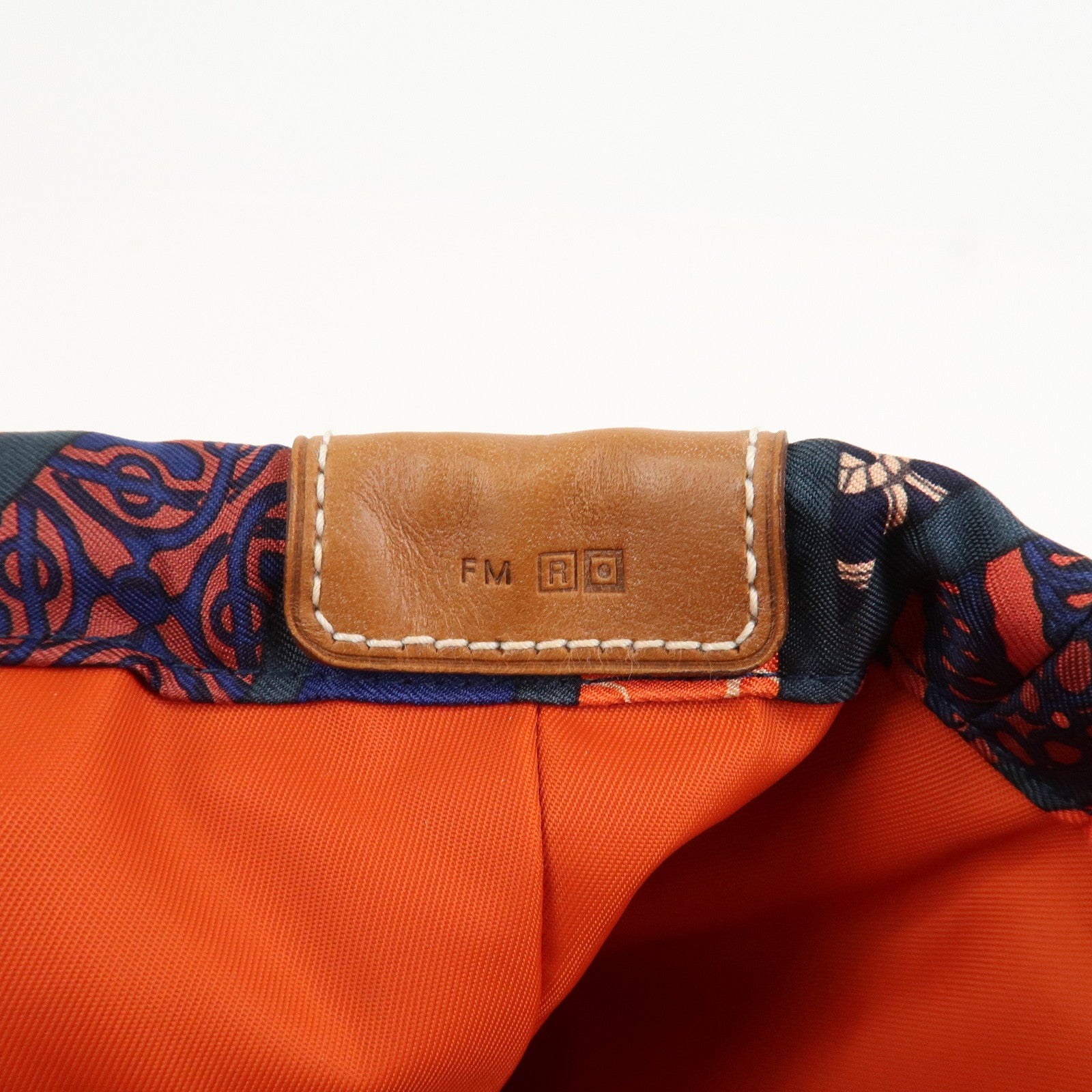 HERMES Fourbi 25 Silk Leather Drawstring Hand Bag Pouch Orange Navy
