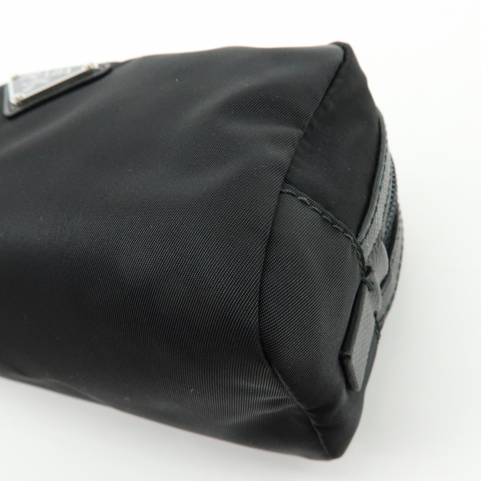 PRADA Triangle Logo Nylon Saffiano Leather Pouch Black