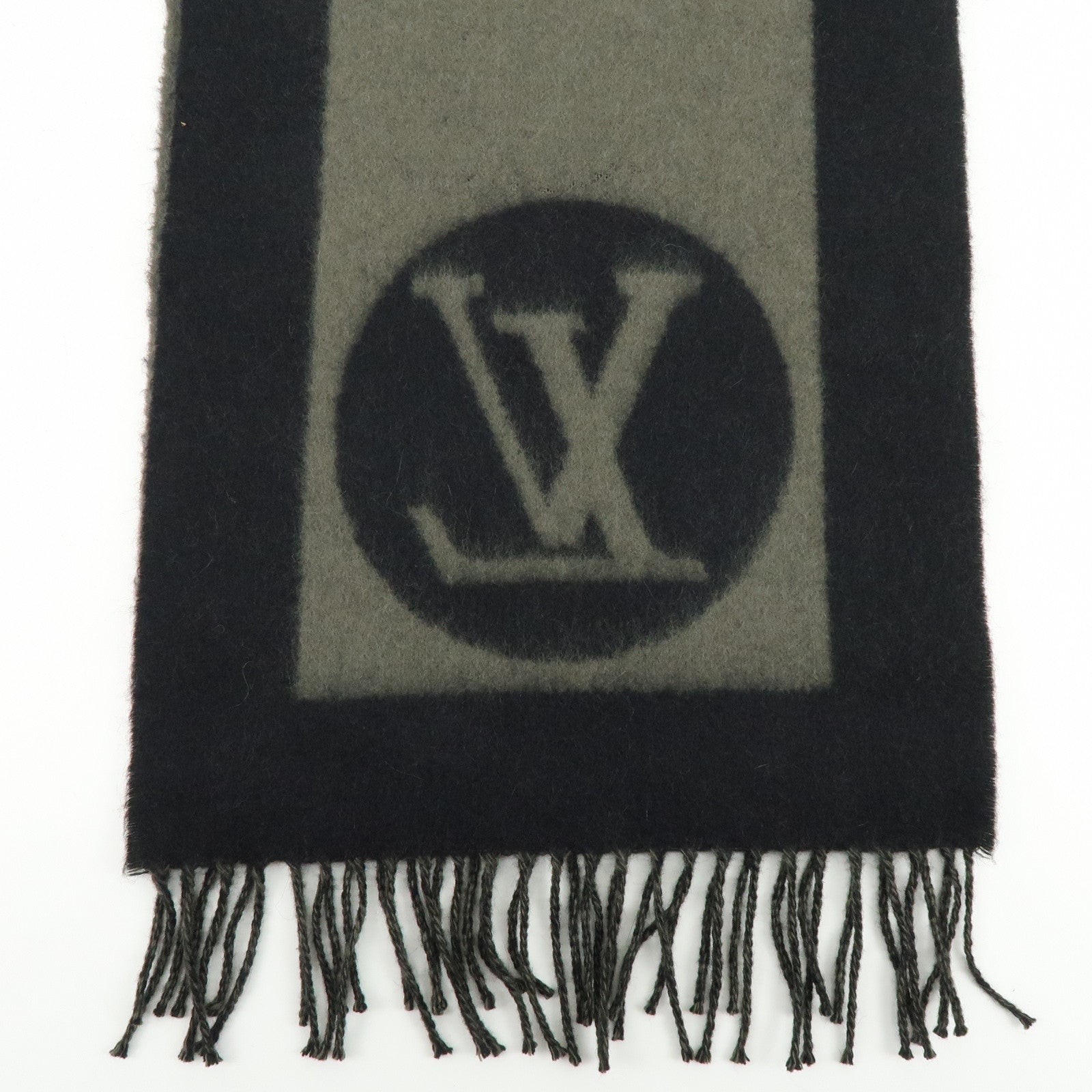 Louis Vuitton Wool Angora Scarf Black Khaki M70024