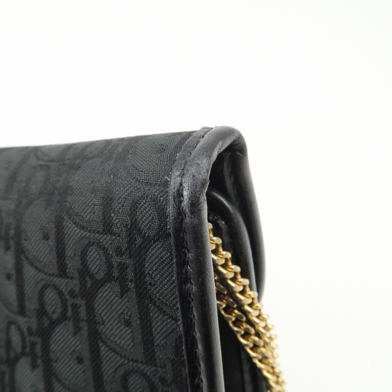 Christian Dior Trotter Leather Canvas Chain Shoulder Bag Black