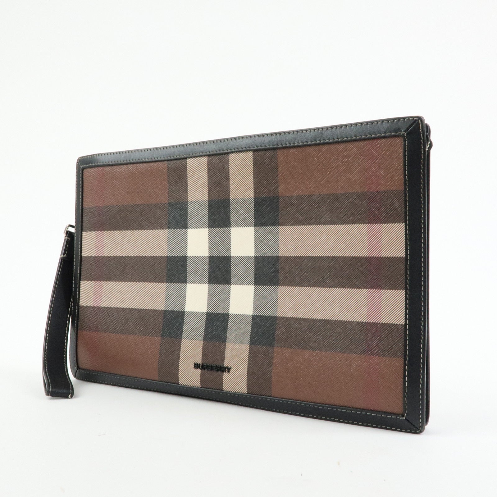 BURBERRY PVC Clutch Bag Flat Pouch Hand Bag Brown Black Ivory