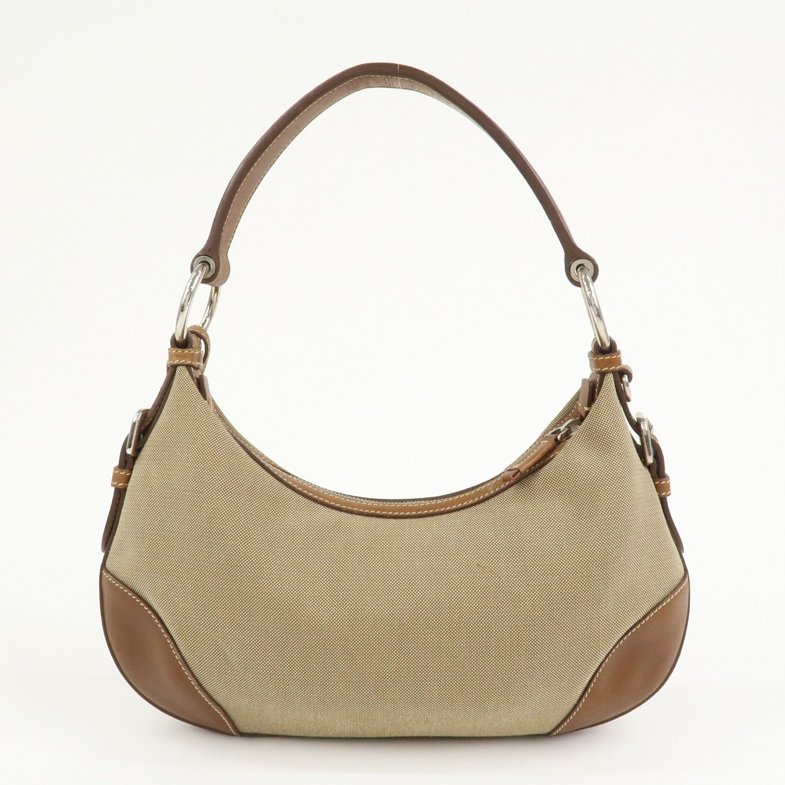 PRADA Logo Jacquard Leather Shoulder Bag Beige Brown BR3429