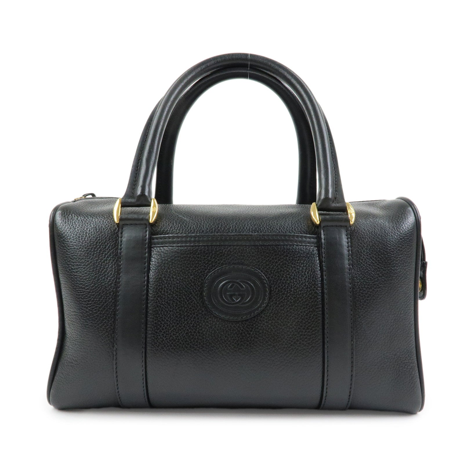 GUCCI Interlocking G Leather Boston Bag Hand Bag Black 000・58・0093