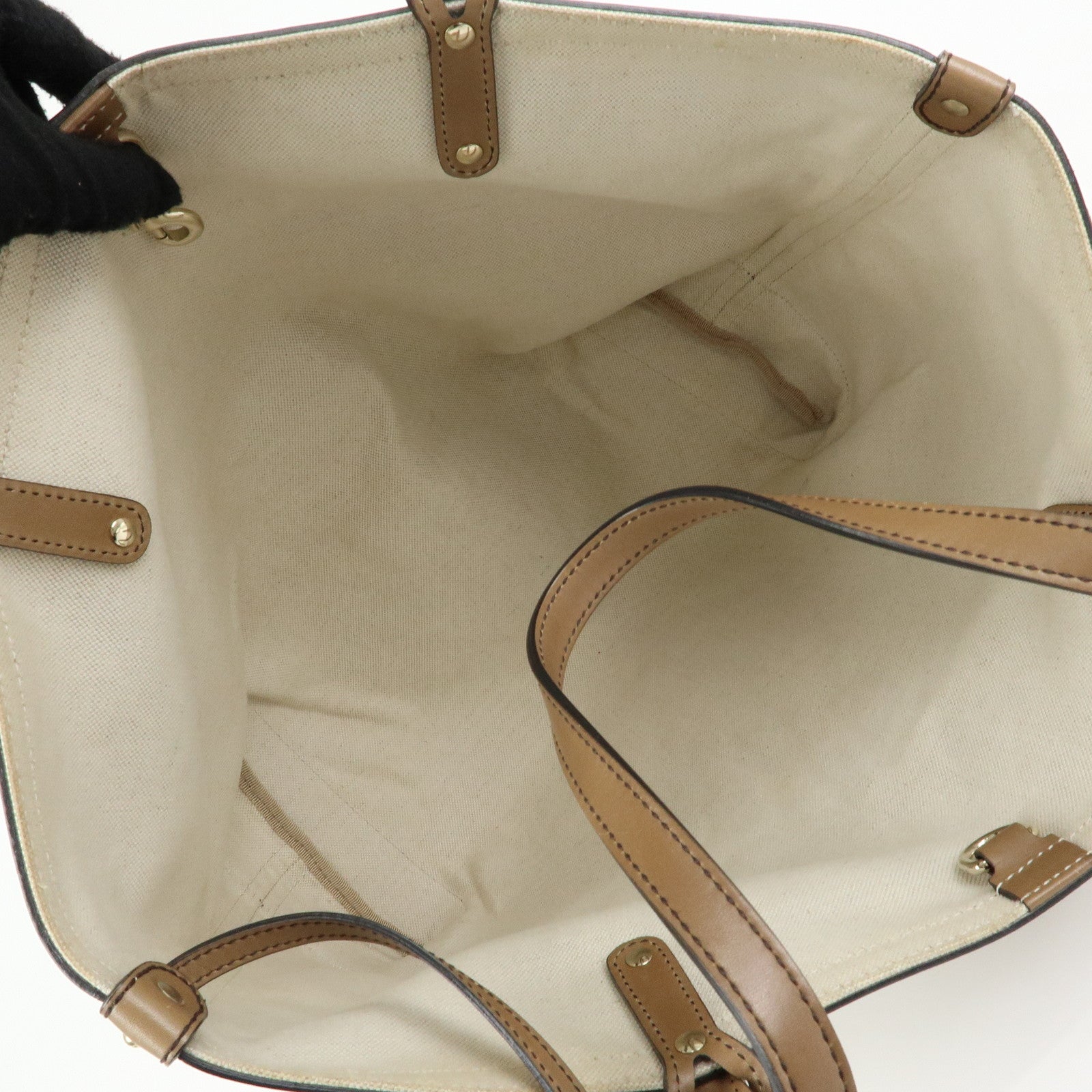 GUCCI GG Canvas Leather Tote Bag Shoulder Bag Beige 247209