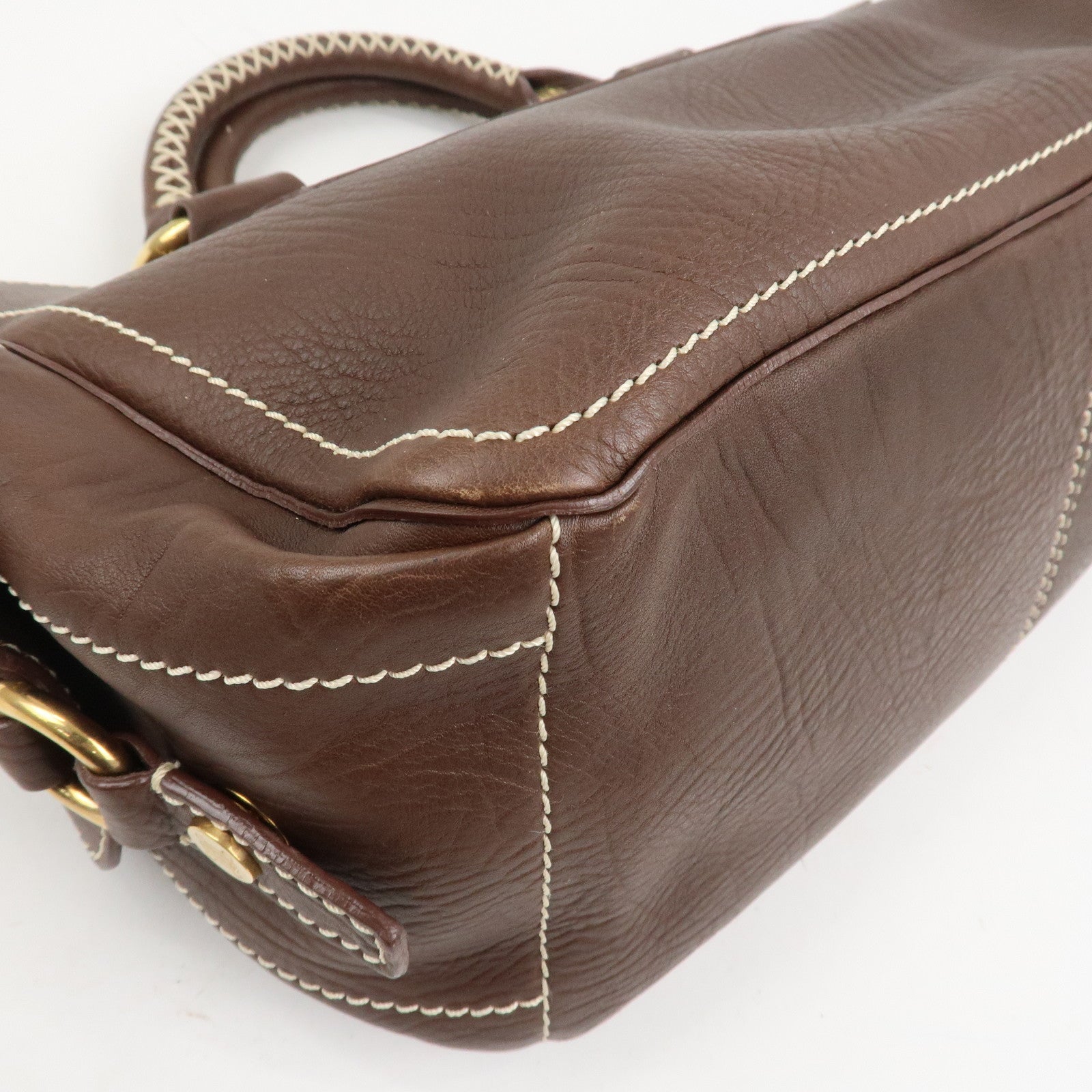 CELINE Leather Boogie Bag Hand Bag Tote Bag Brown Gold HDW