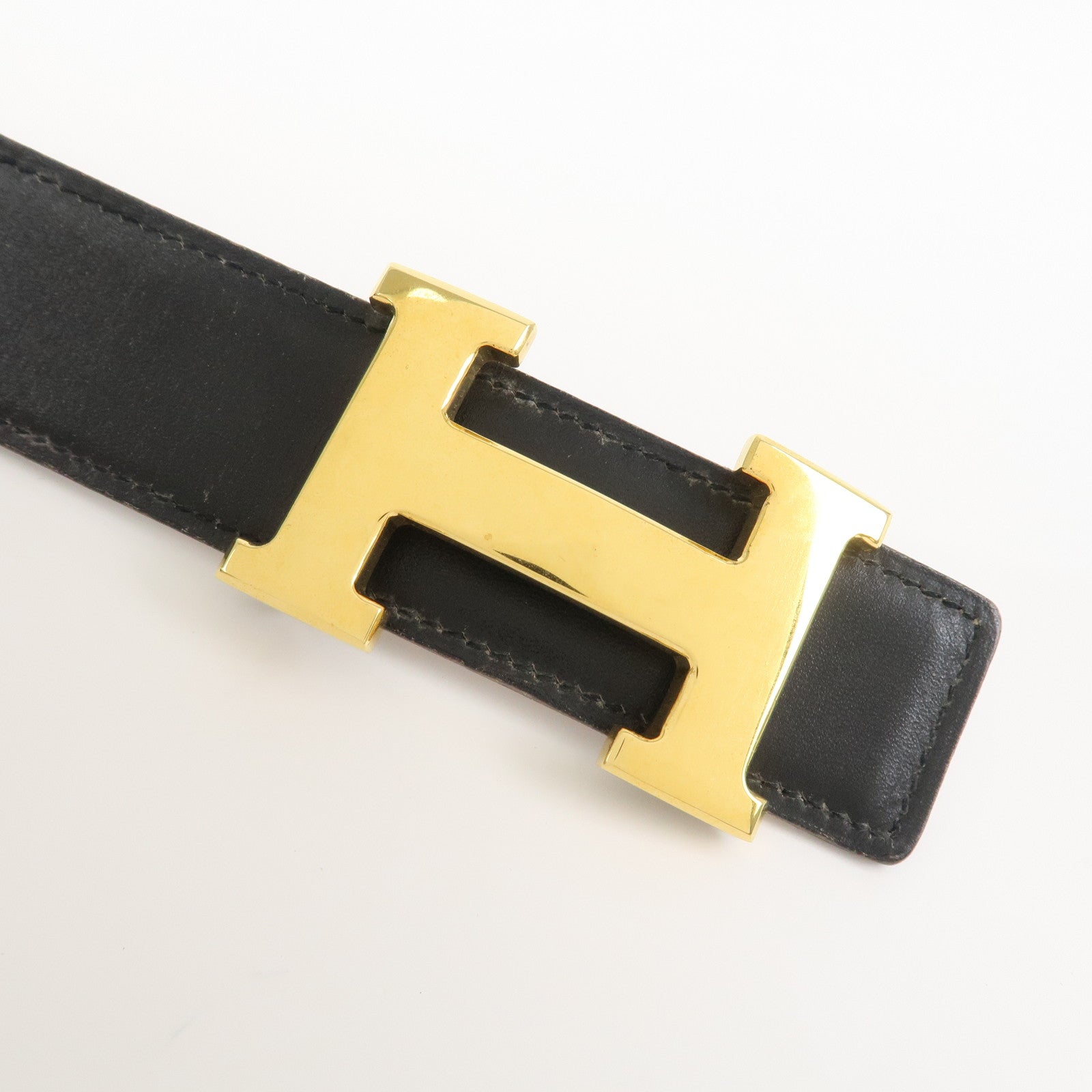 HERMES Leather H Buckle Reversible Constance Belt C Stamped