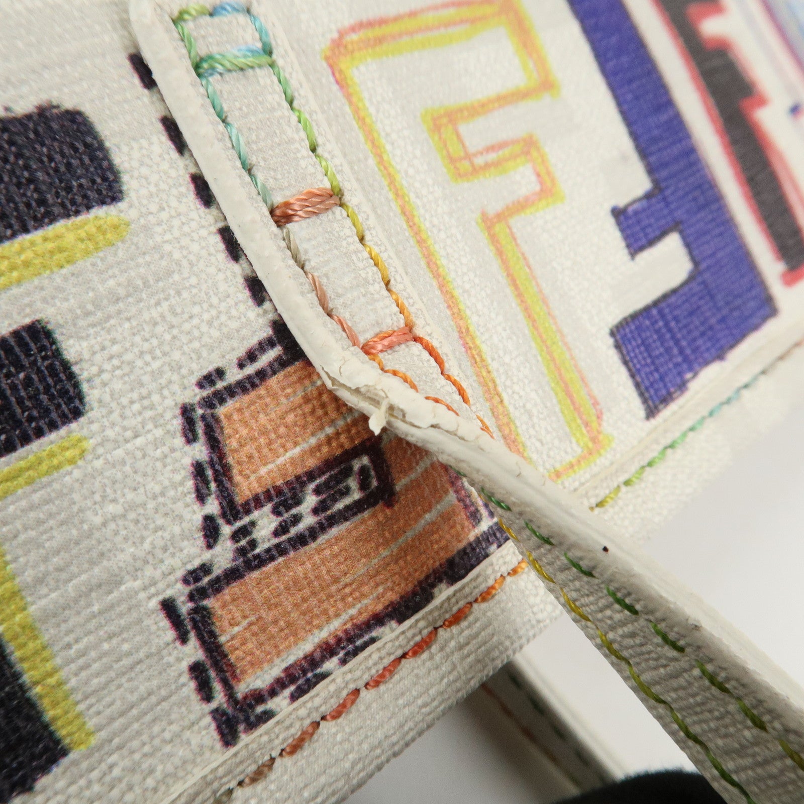 FENDI Zucca Logo Print PVC Tote Bag Multicolor White 8BH185 Used