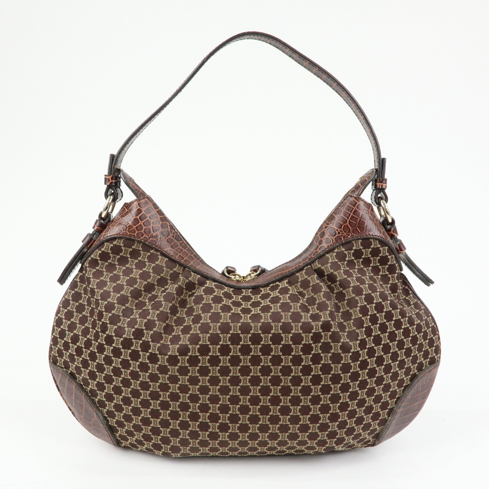 CELINE Macadam Canvas Leather Shoulder Bag Hand Bag Brown