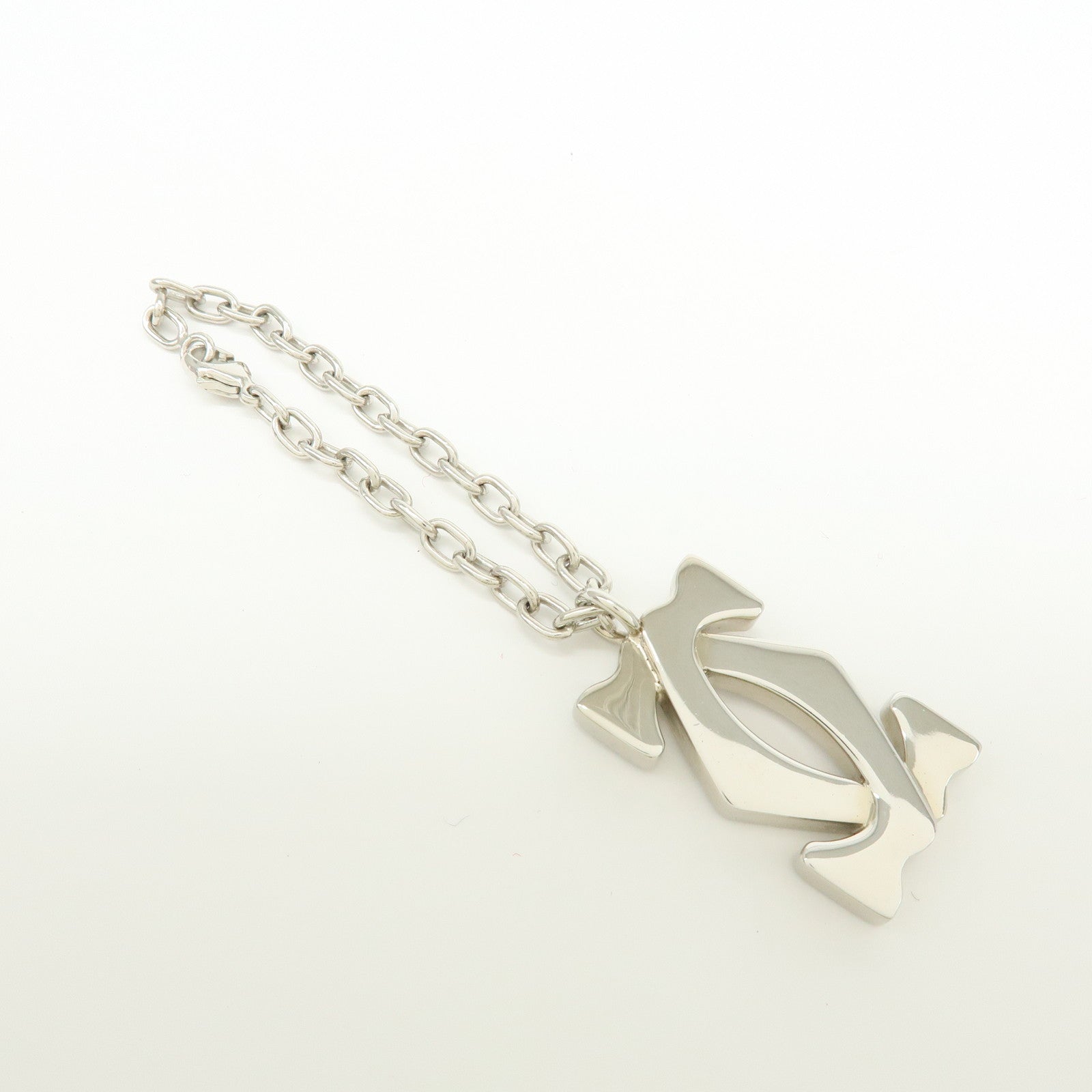 Cartier 2C Logo Metal Bag Charm Key Chain Silver