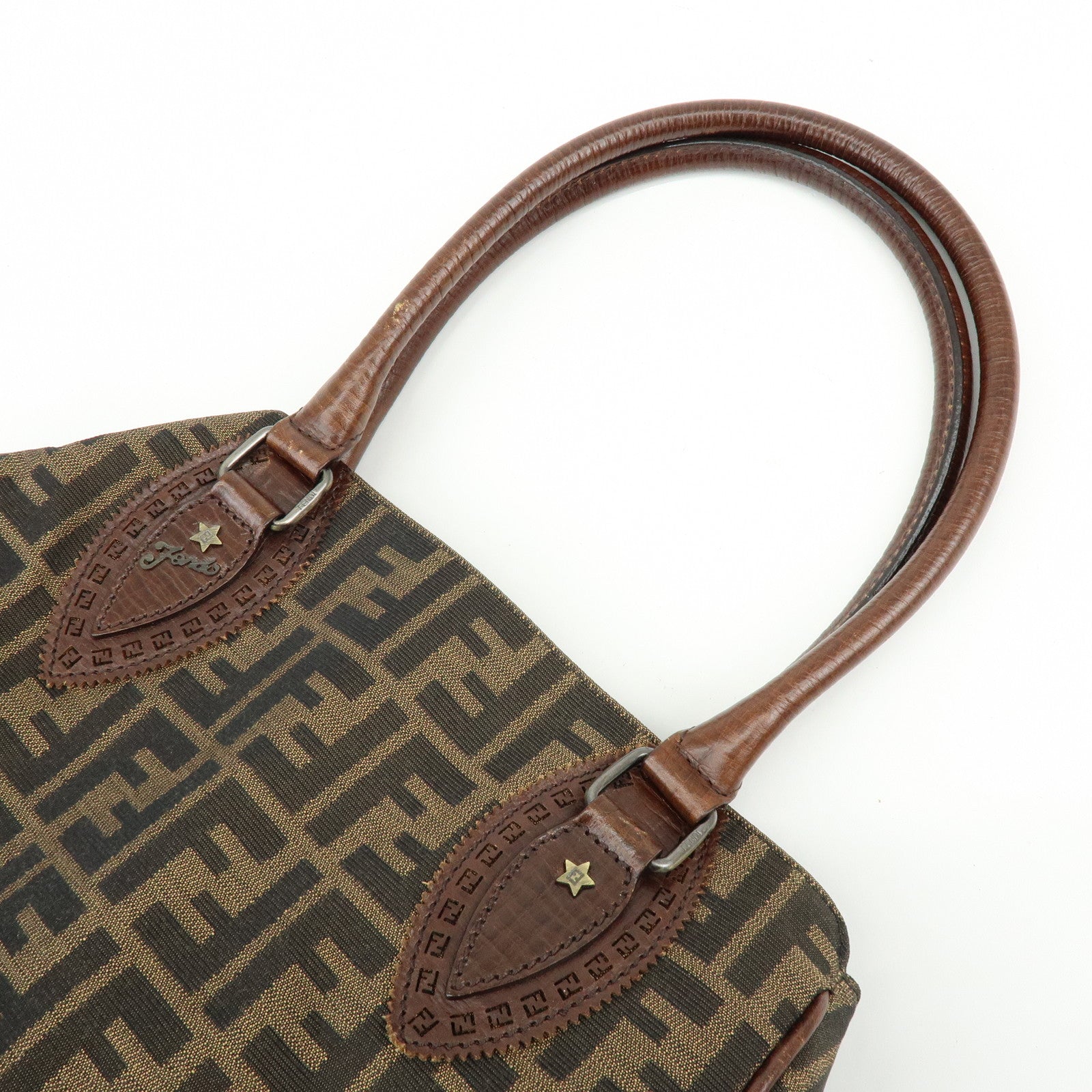 FENDI Zucca Ethnico Canvas Leather Tote Bag Shoulder Bag 8BN162