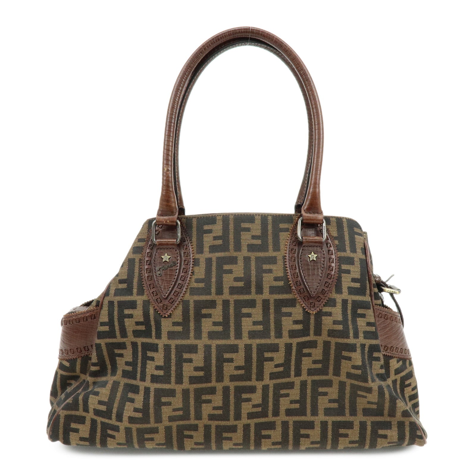 FENDI Zucca Ethnico Canvas Leather Tote Bag Shoulder Bag 8BN162