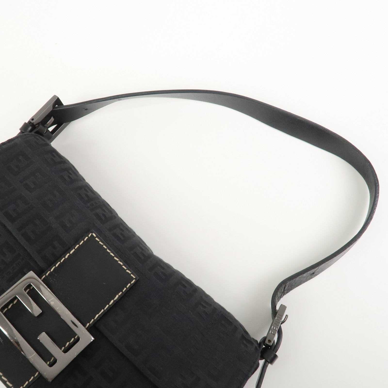 FENDI Mamma Baguette Zucchino Canvas Leather Shoulder Bag 8BR000