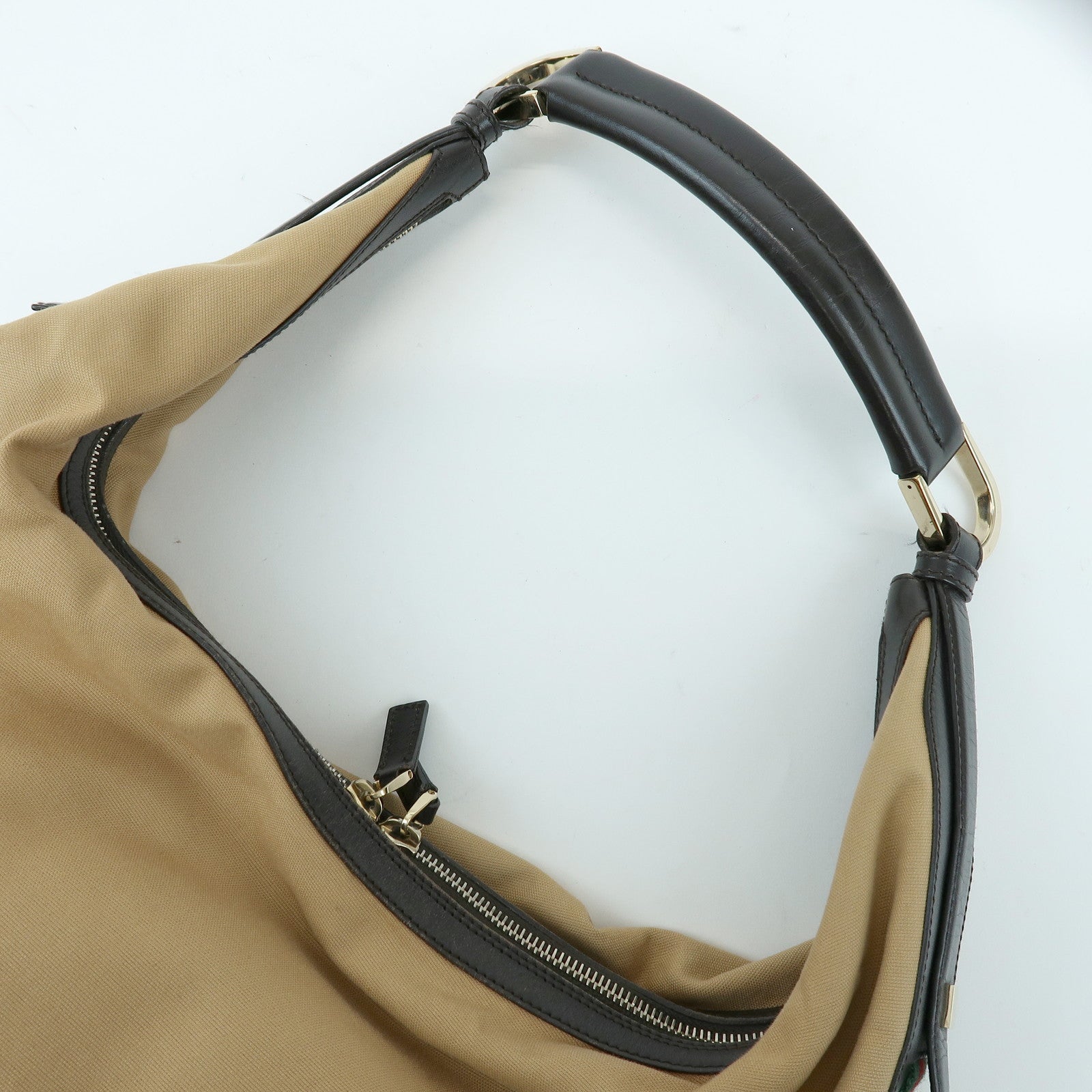 GUCCI Sherry Canvas Leather Shoulder Bag Beige Brown 001・4287
