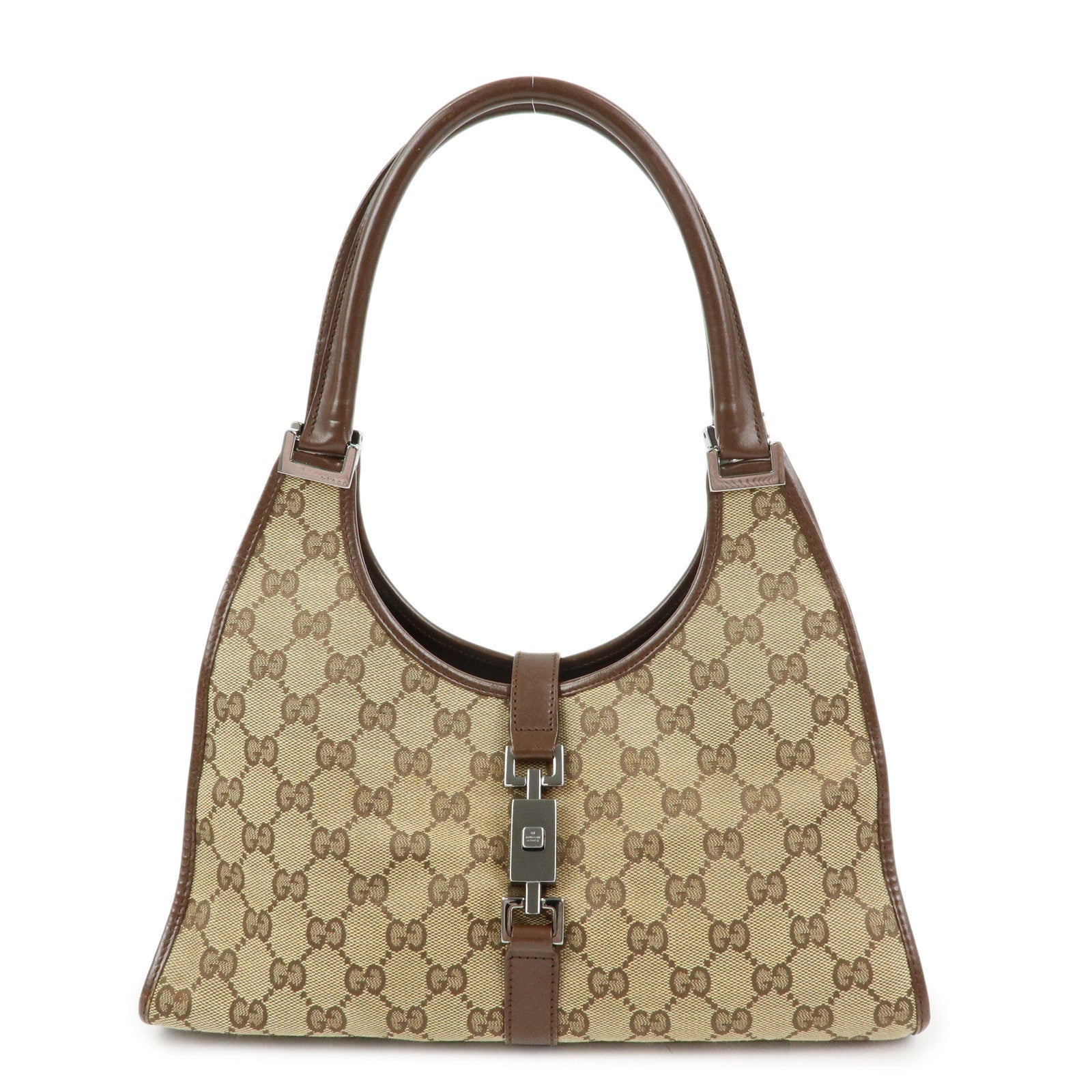 GUCCI Jackie GG Canvas Leather Shoulder Bag Beige Brown 002.1067