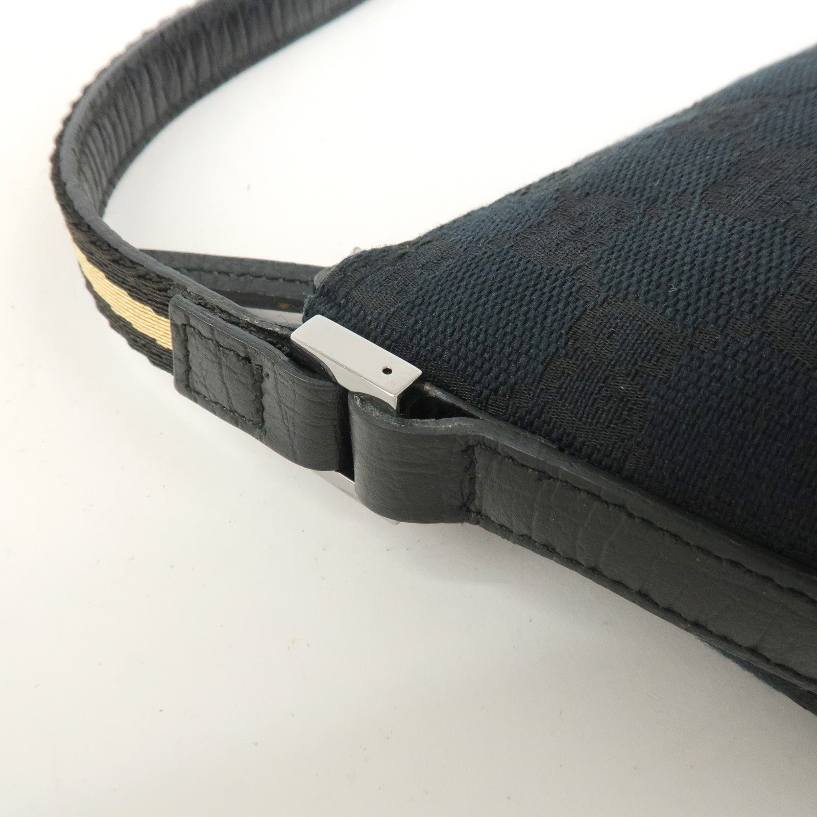 GUCCI Boat Bag Sherry GG Canvas Leather Hand Bag Black 141809