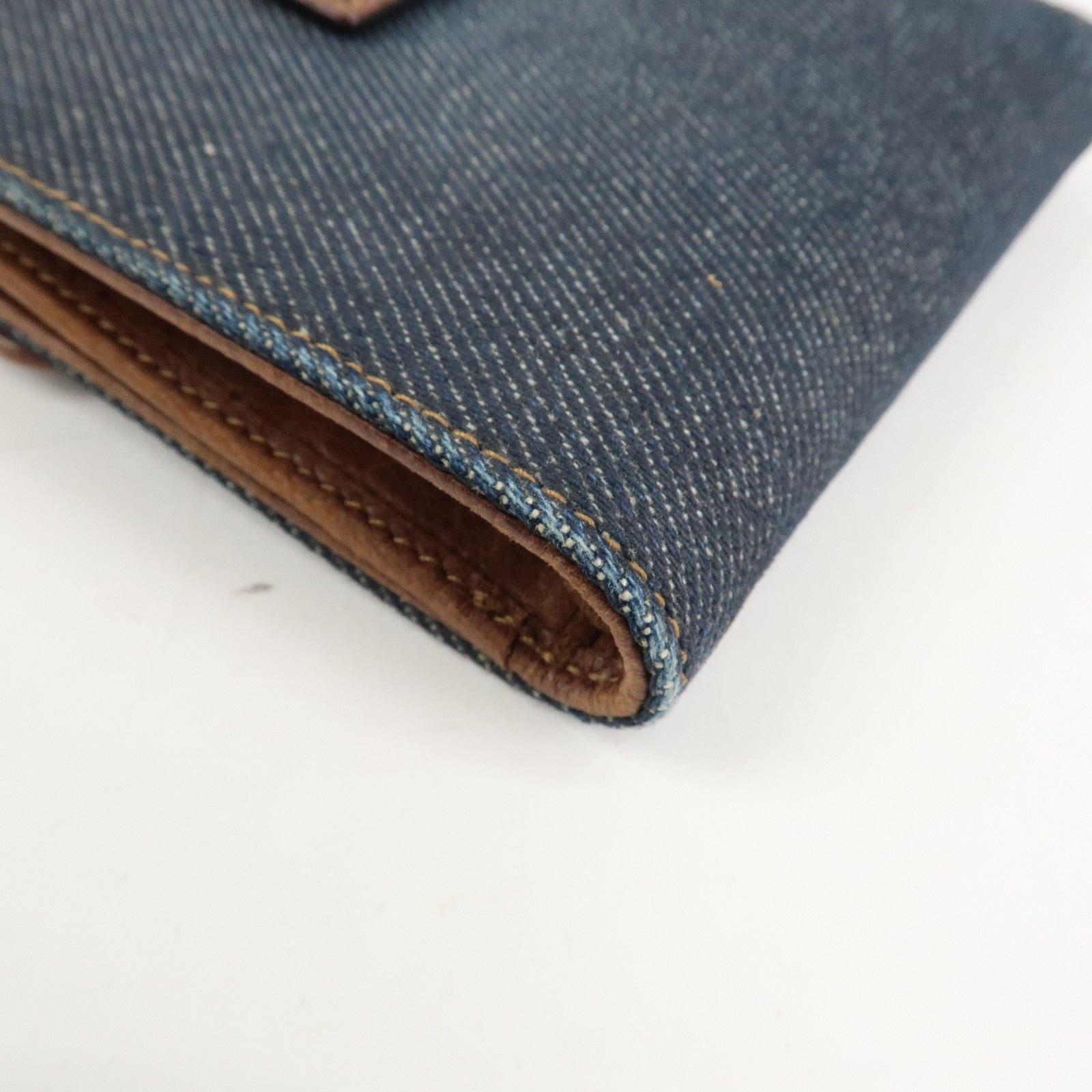 Christian Dior Leather Denim Bi-fold Compact Wallet 46BM-0024 Used