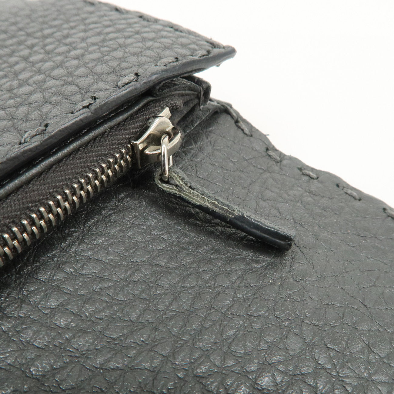 FENDI Selleria Leather Peekaboo Bi-Fold Long Wallet Gray 8M0308