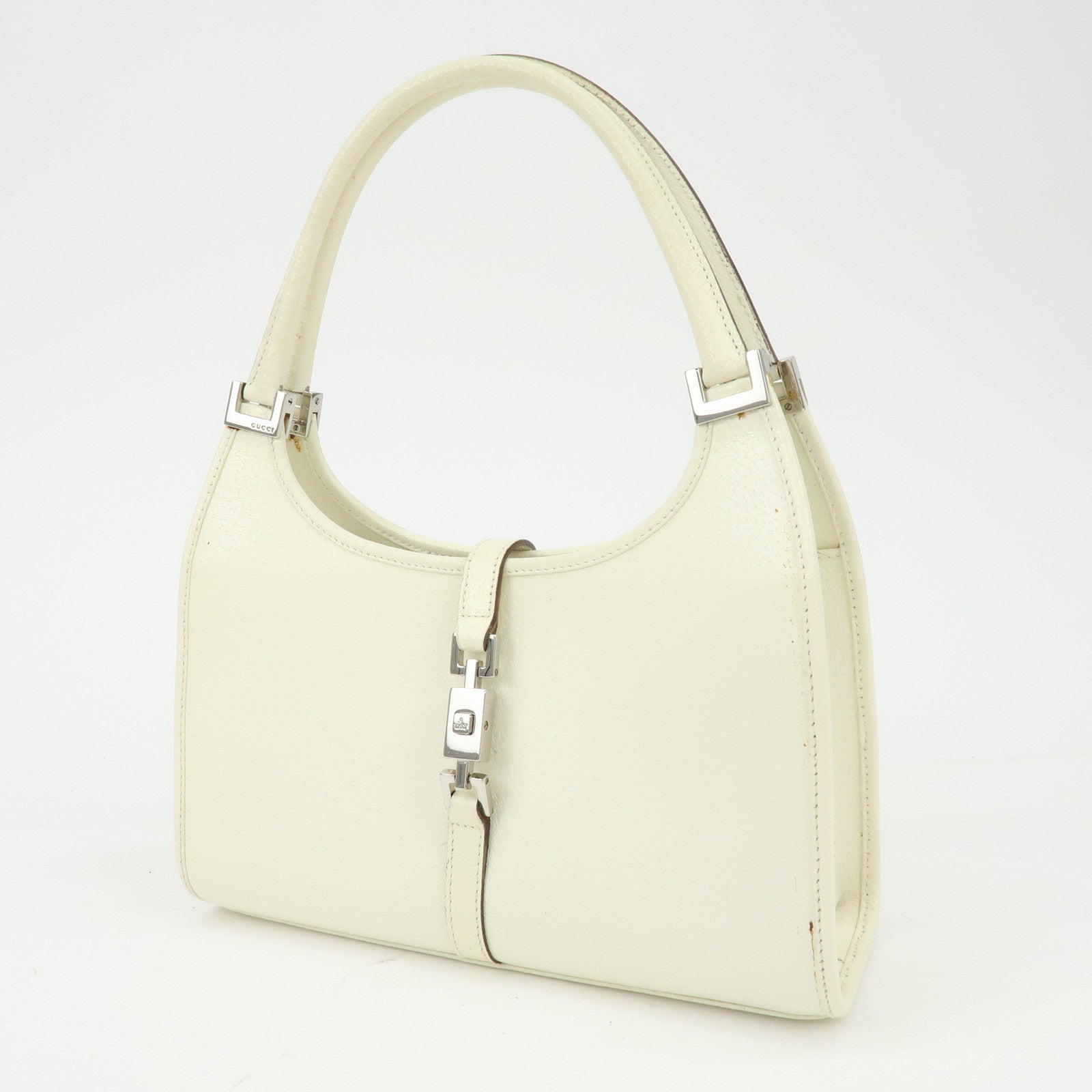 GUCCI Jackie GG Leather Shoulder Bag Hand Bag White 002.1068