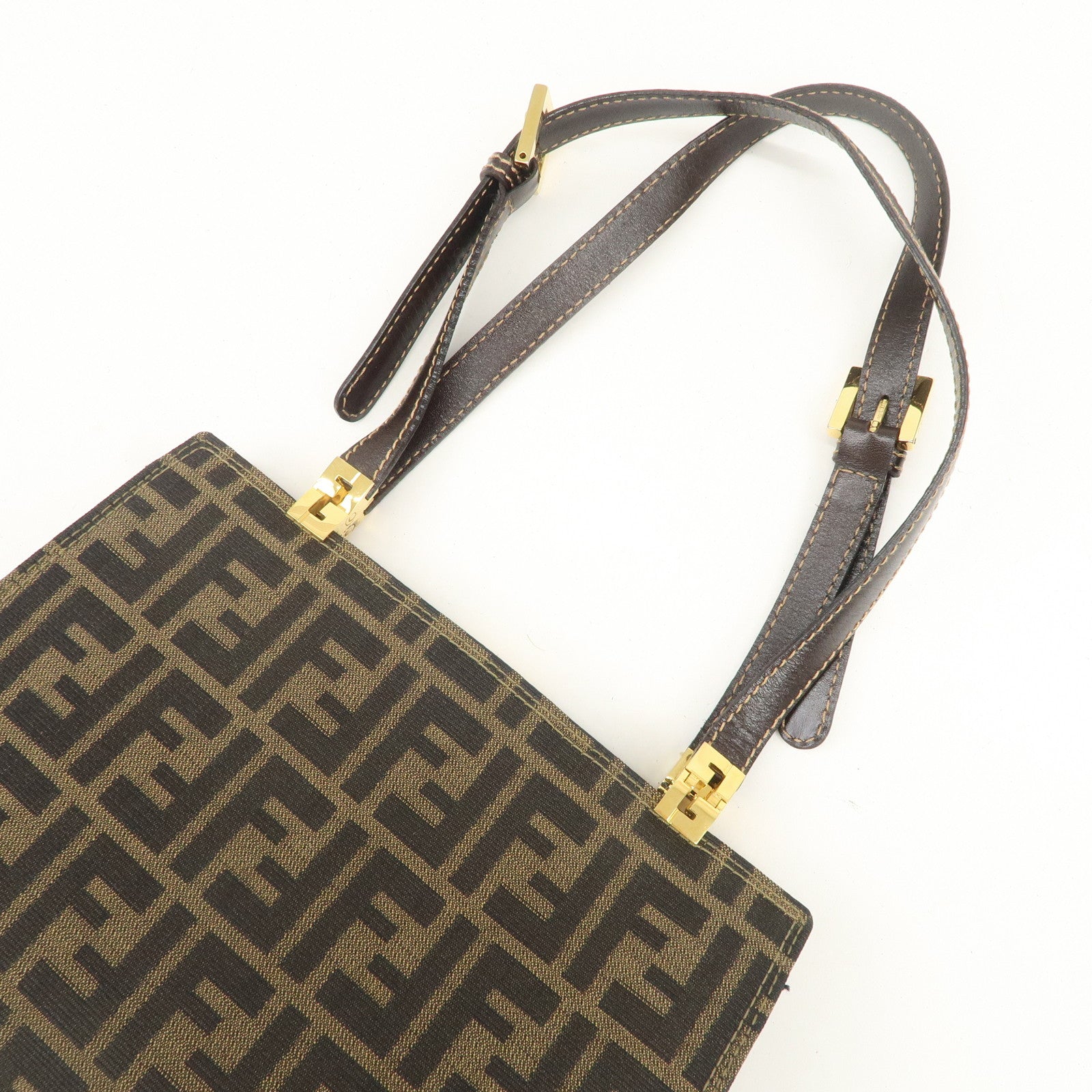 FENDI Zucca Canvas Leather Shoulder Bag Hand Bag Brown Black