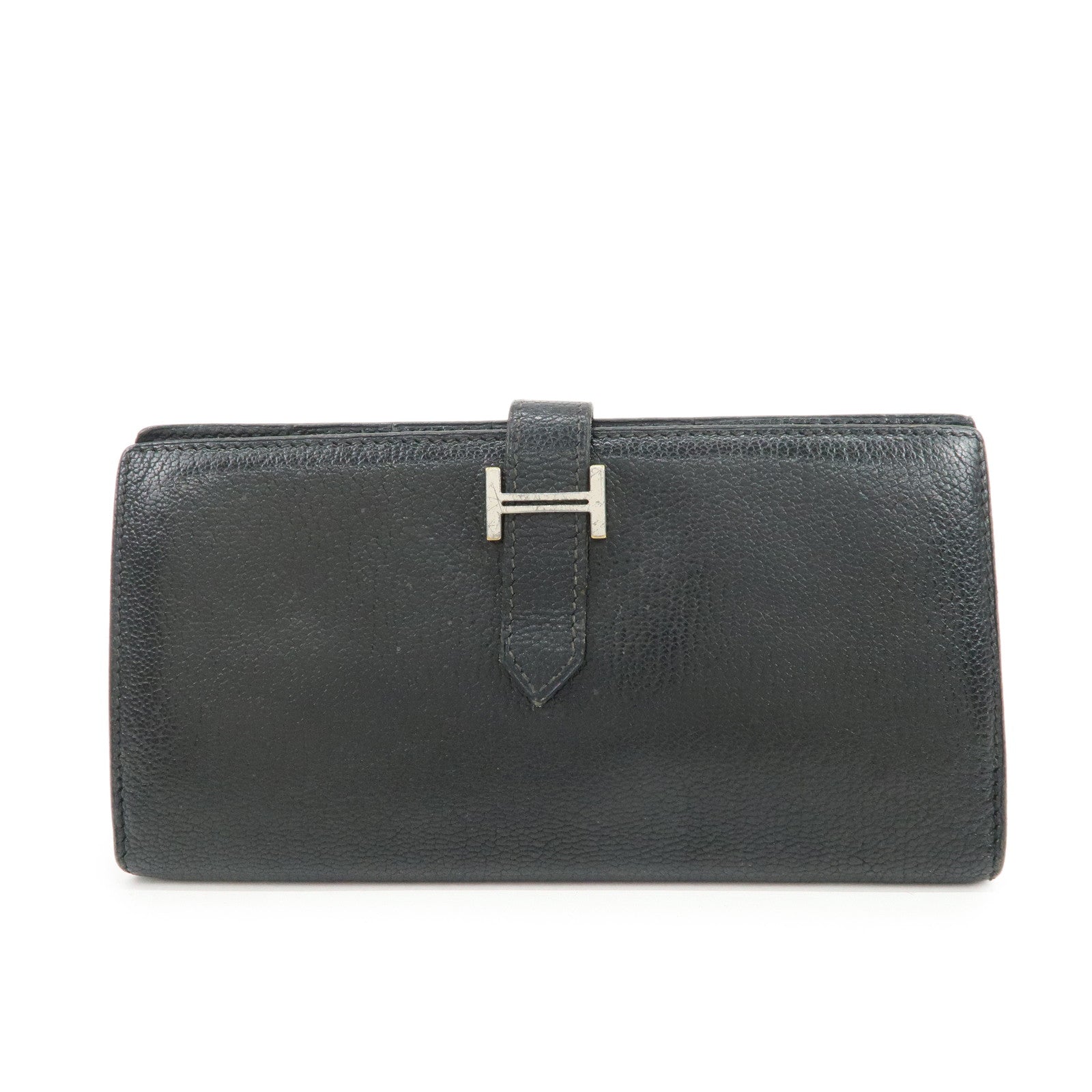 HERMES Bearn Veau Epsom Leather Bi-fold Long Wallet Black