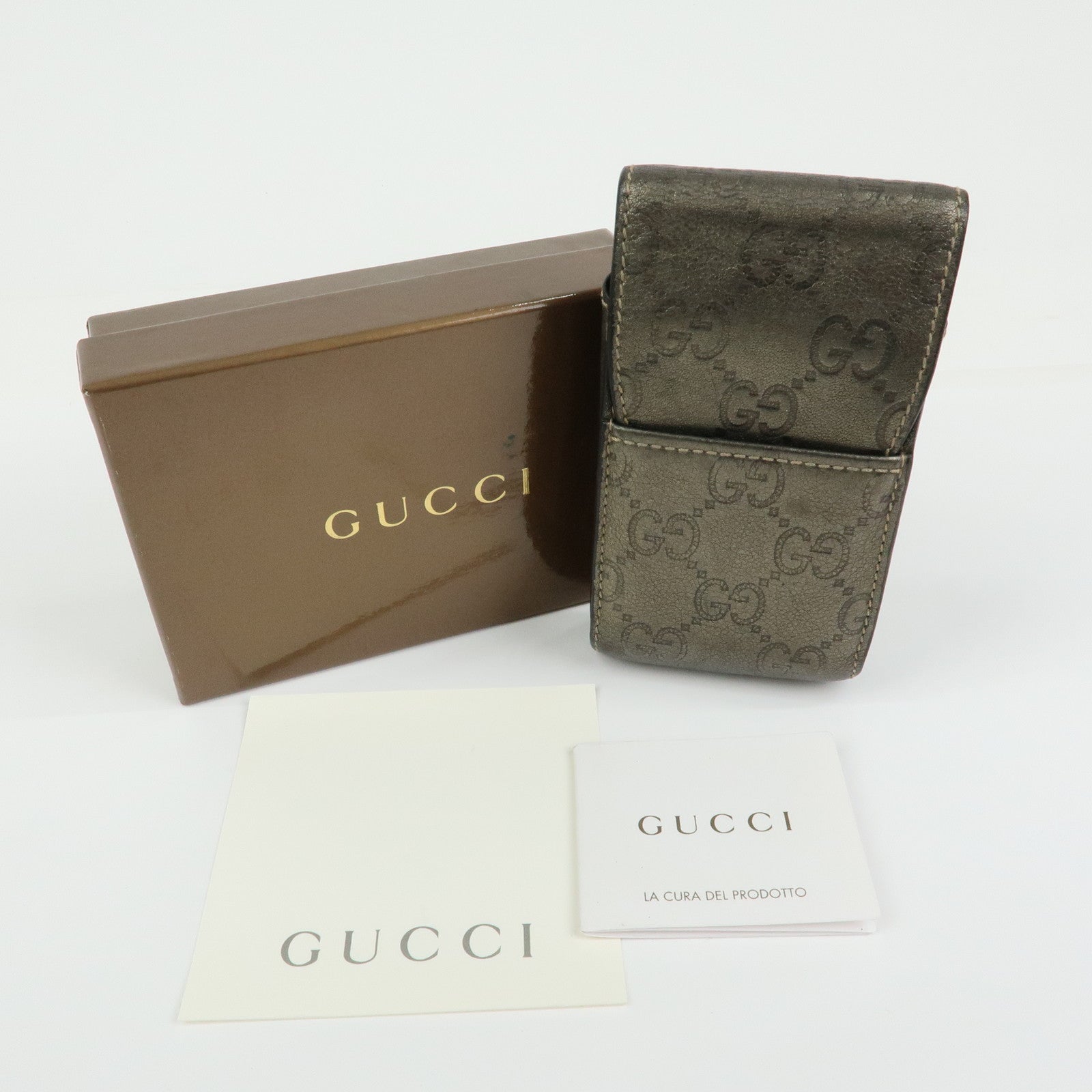 GUCCI Guccissima Leather Cigarette Case Gunmetal 181716