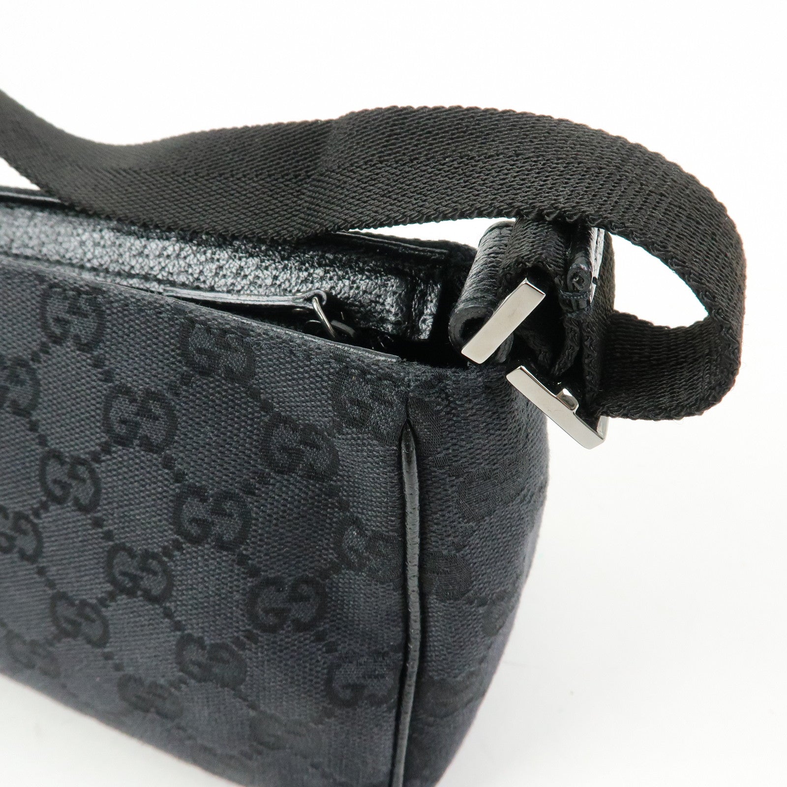 GUCCI Logo GG Canvas Leather Small Hand Bag Pouch Black 106644