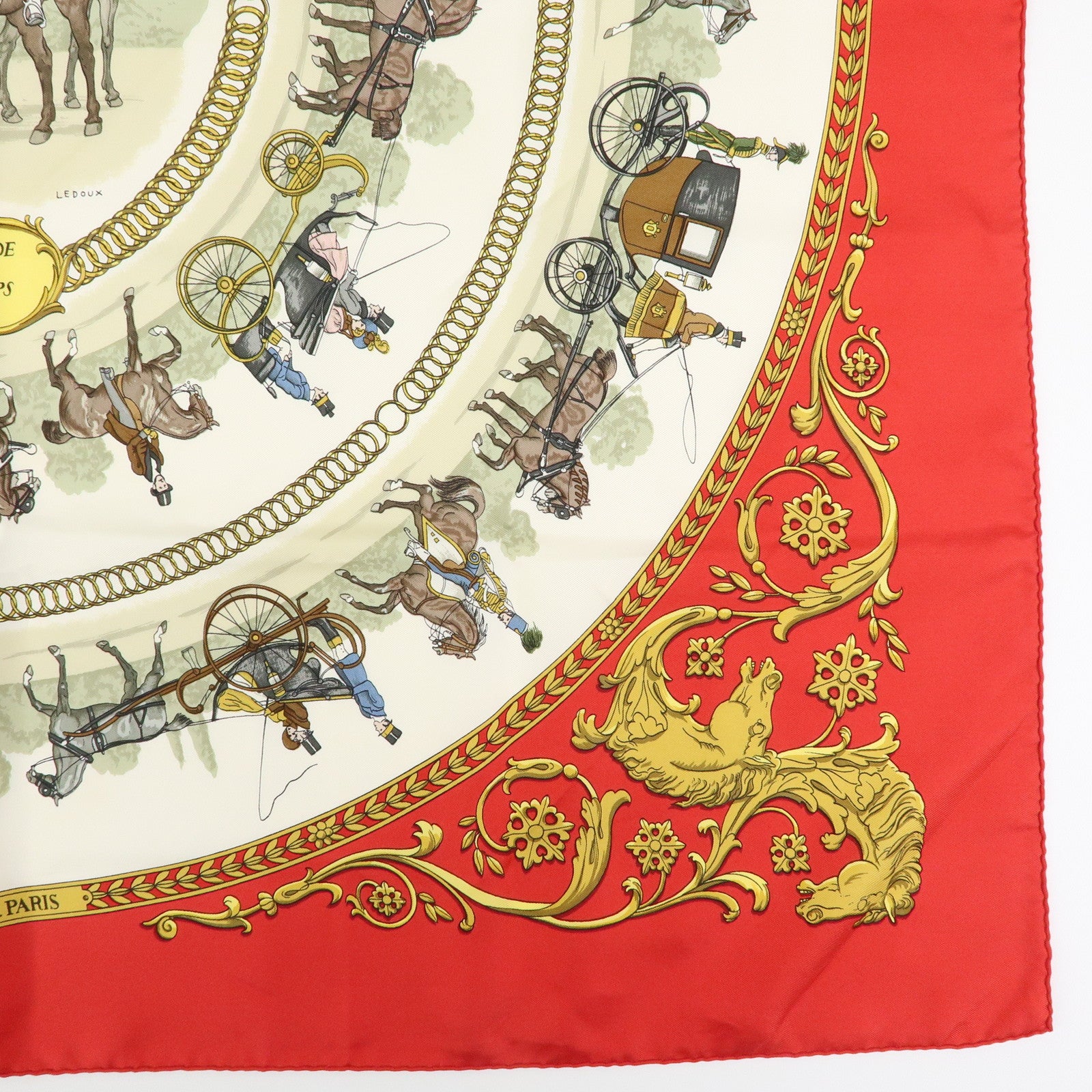 HERMES Carre 90 Set of 2 Silk 100% Scarf Gold Ivory Red