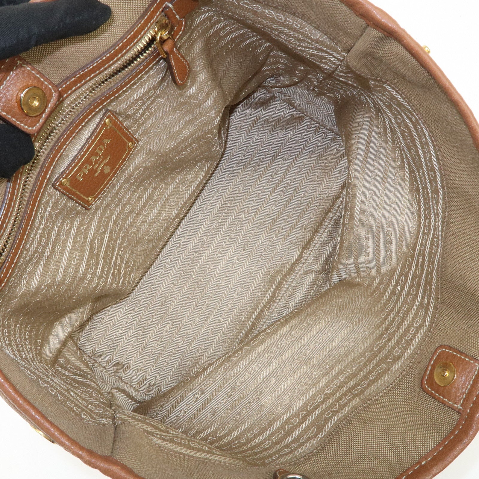 PRADA Logo Jacquard Leather Ribbon 2Way Tote Bag Brown BN1841