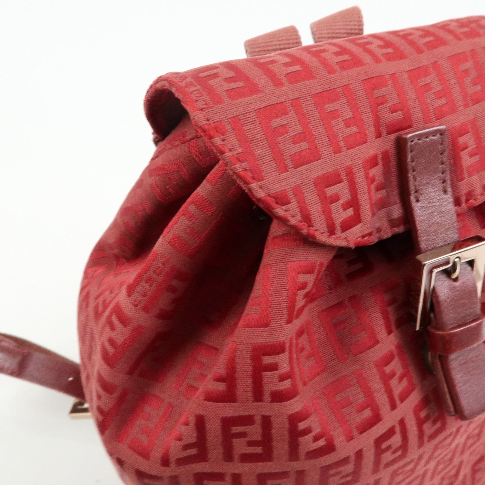 FENDI  Zucchino Canvas Leather Backpack Rucksuck Red 8BZ001
