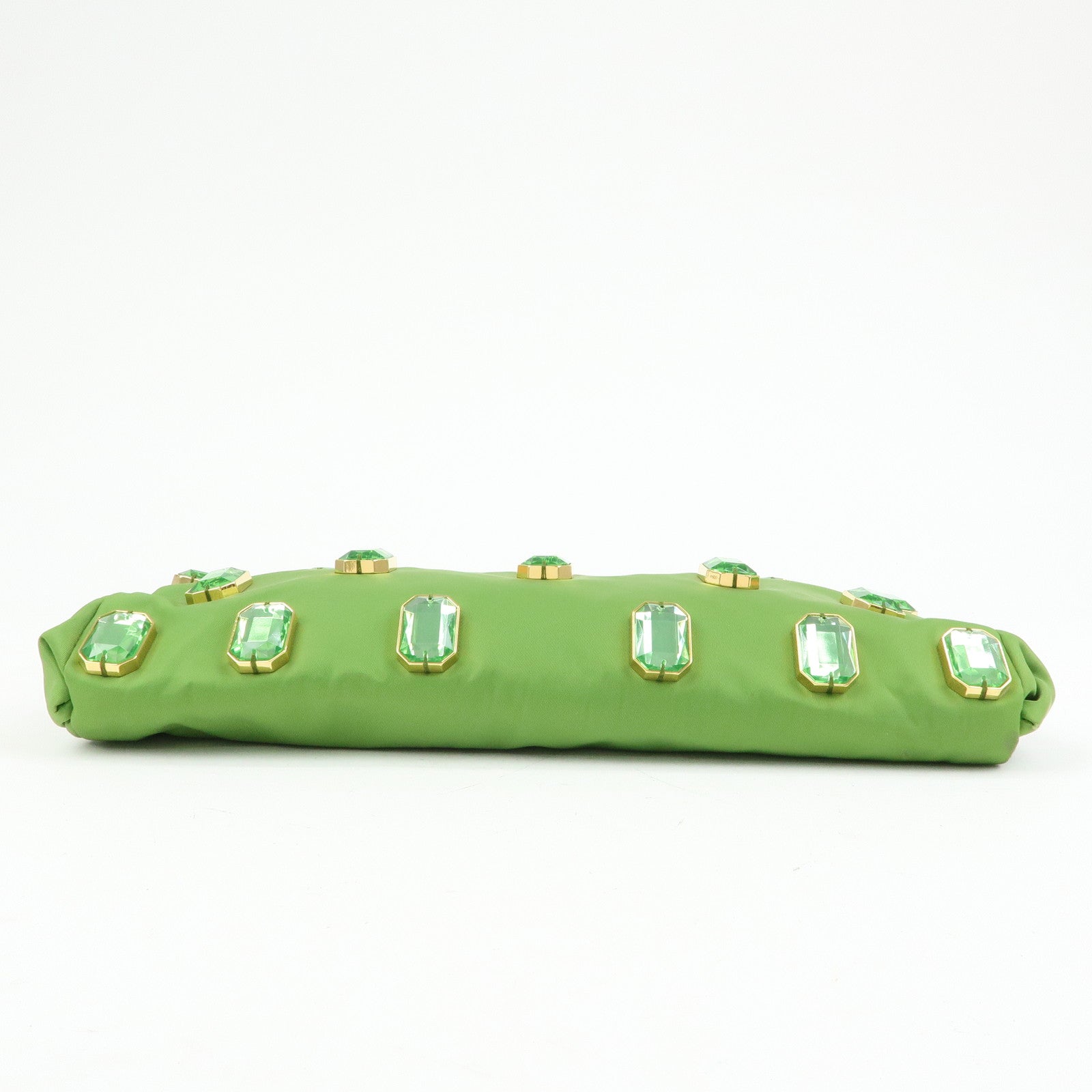PRADA Bijou Nylon Stone Chain Shoulder Bag Clutch Bag Green